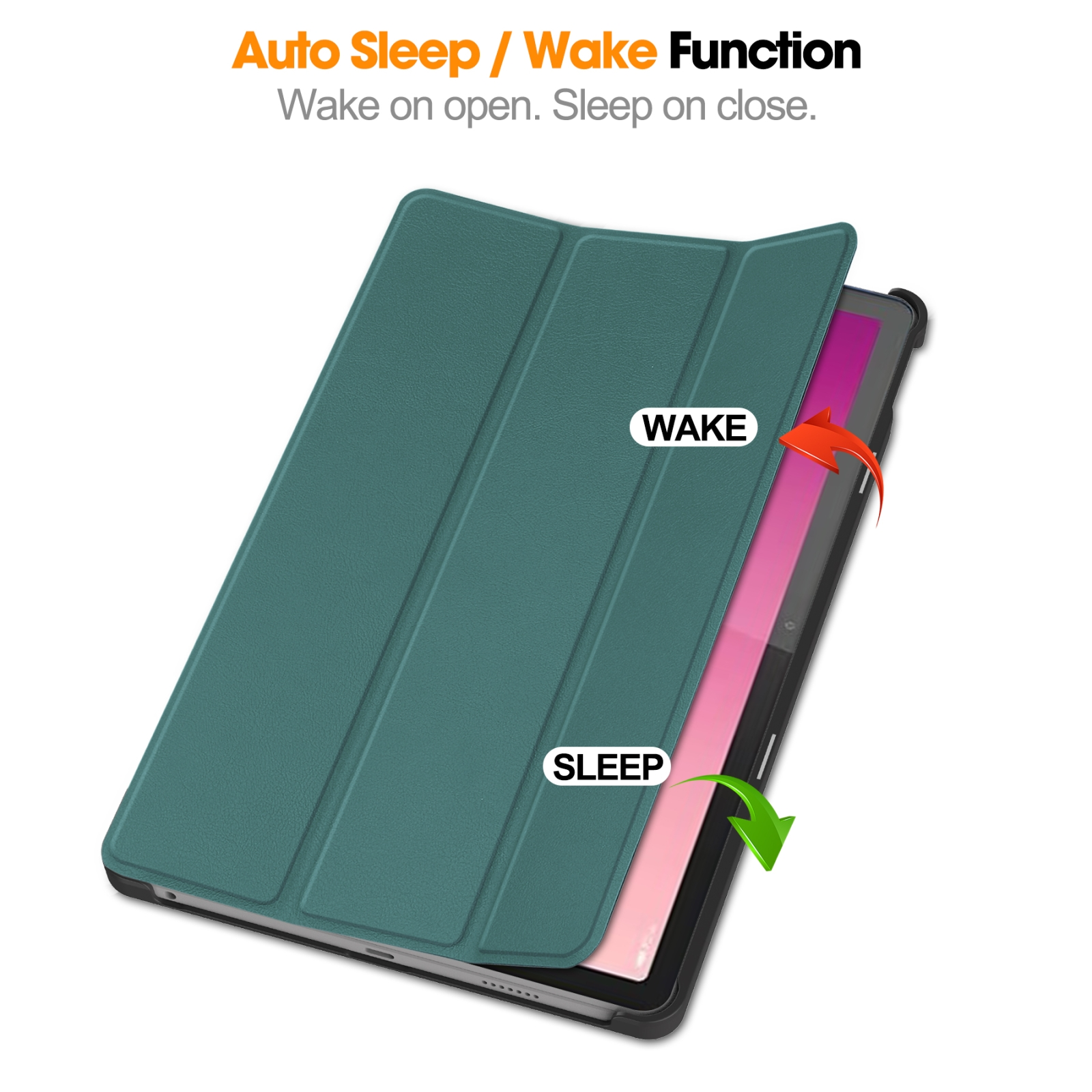 Grüne Tablet-Hülle mit Auto-Sleep- und Wake-Funktion.