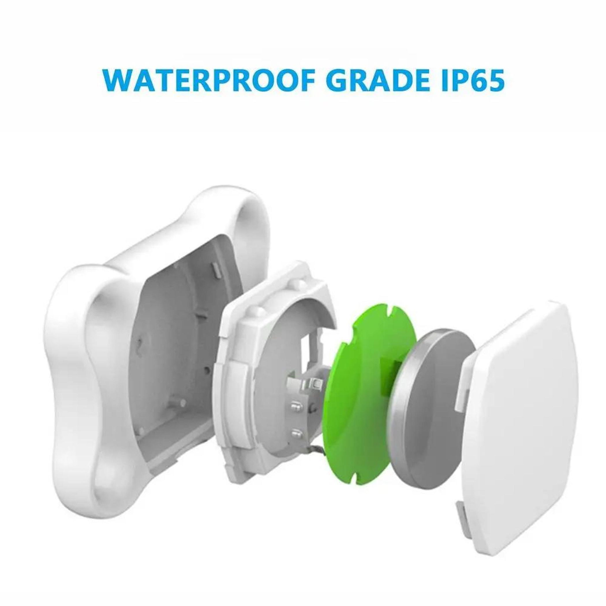 Explosionszeichnung eines Geräts mit Schutzart IP65, das seine inneren Komponenten zeigt.