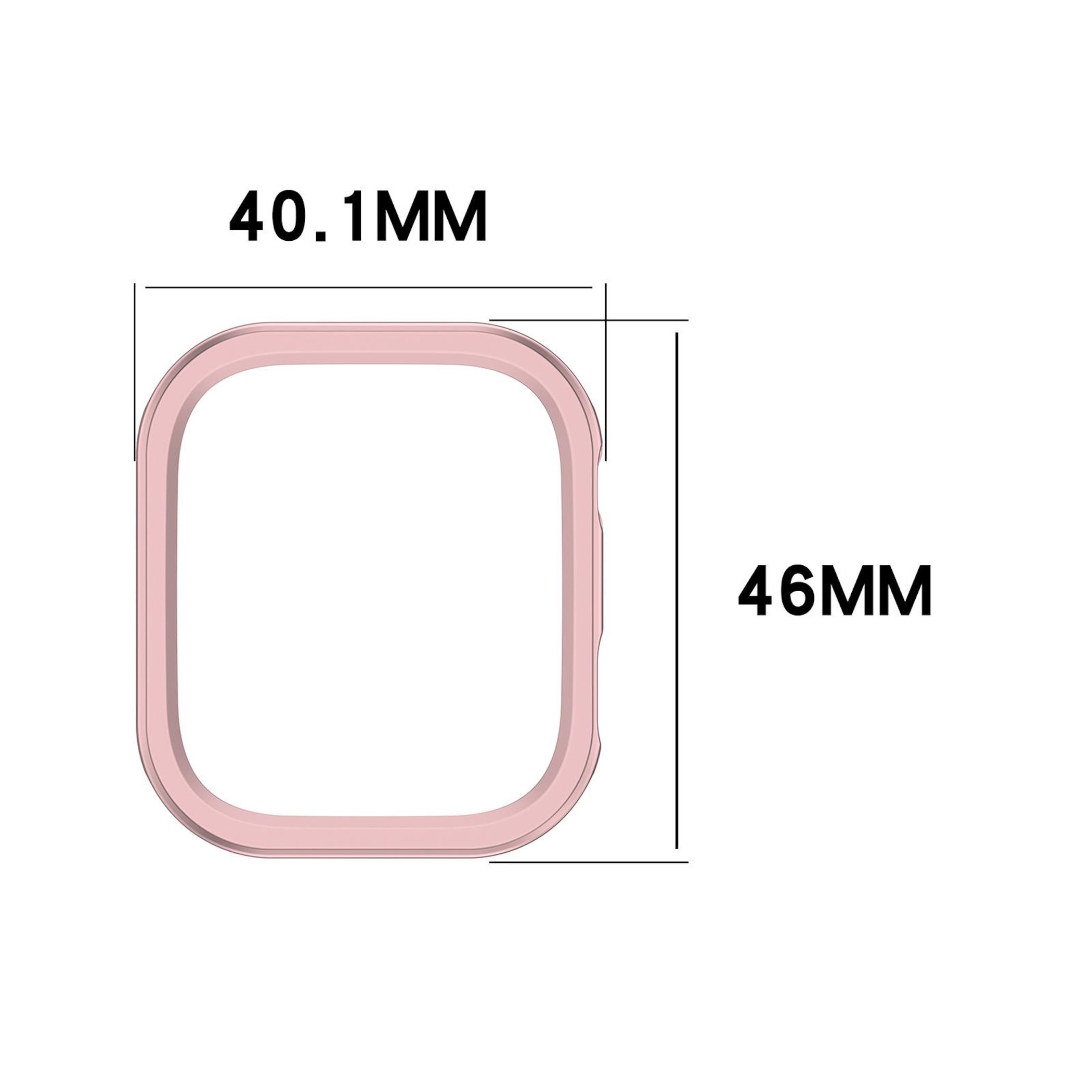 Technische Zeichnung einer rosa Smartwatch-Abdeckung mit den Maßen 40,1 mm Breite und 46 mm Höhe.