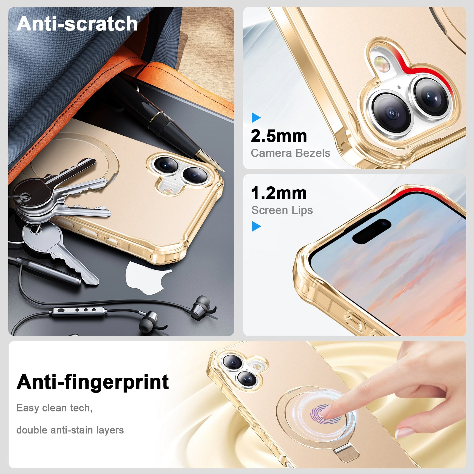 Goldene Schutzhülle mit Anti-Kratzer-, Kamera- und Display-Rändern sowie Anti-Fingerabdruck-Technologie.