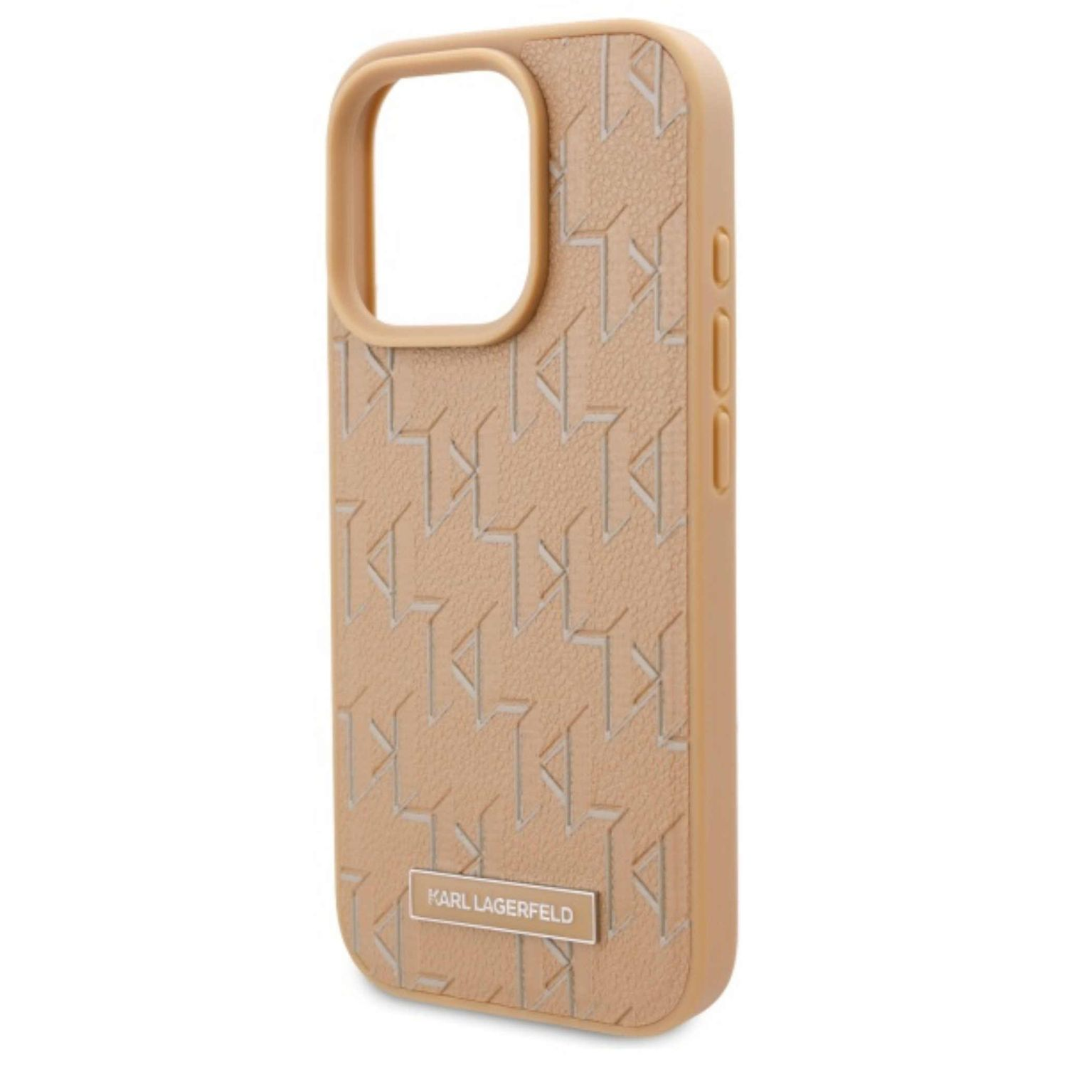 Karl Lagerfeld monogram desenli ve metal logolu bej rengi telefon kılıfı.