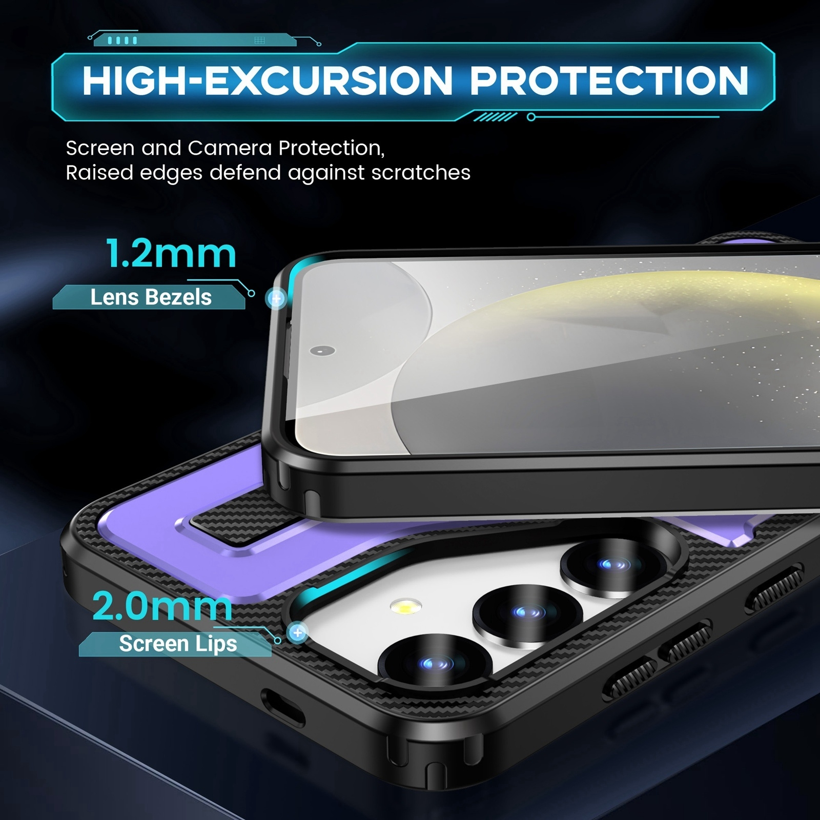 Funda para teléfono con bordes elevados que protegen la pantalla y la cámara.