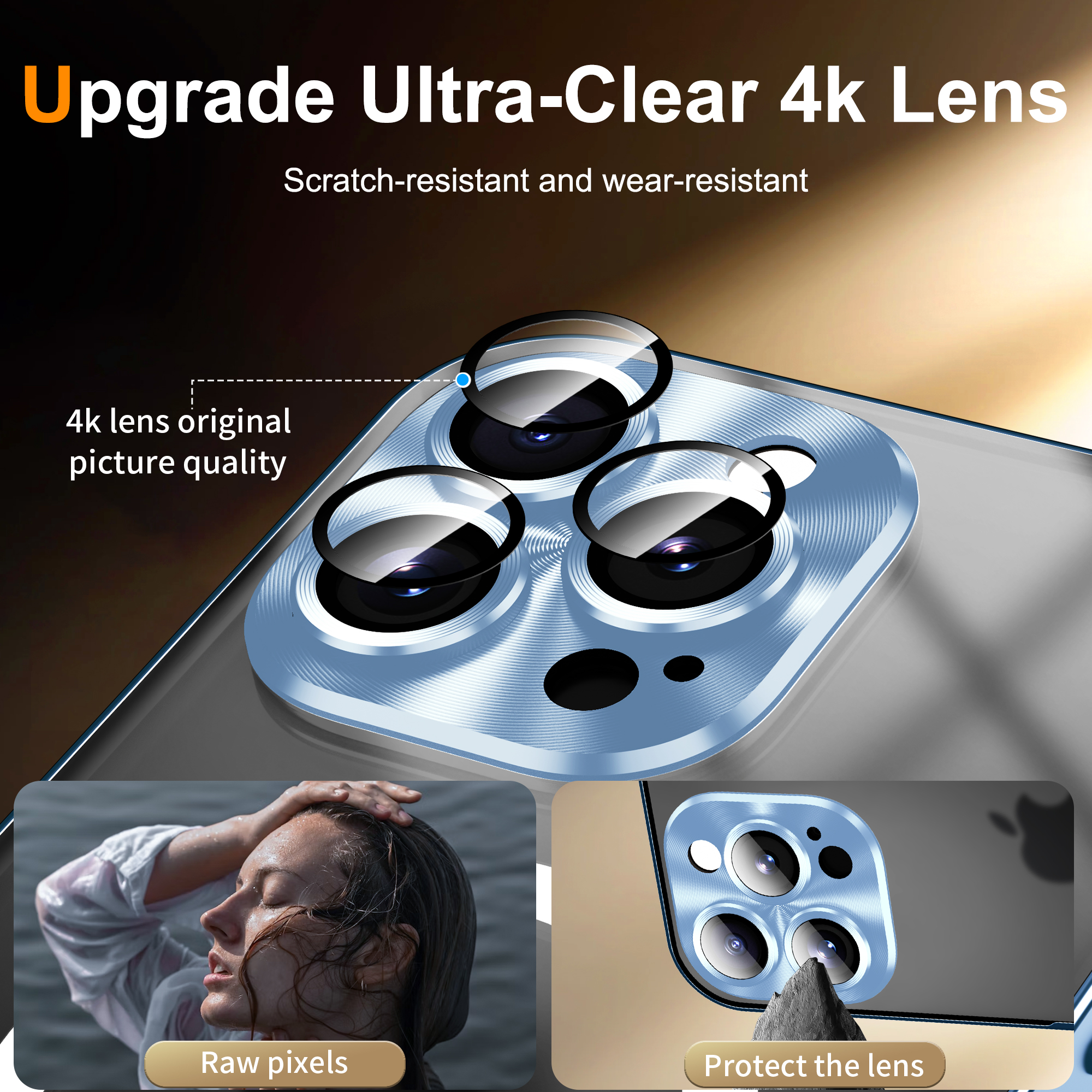 Smartphone con cristal de cámara 4K resistente a arañazos y anillos protectores.