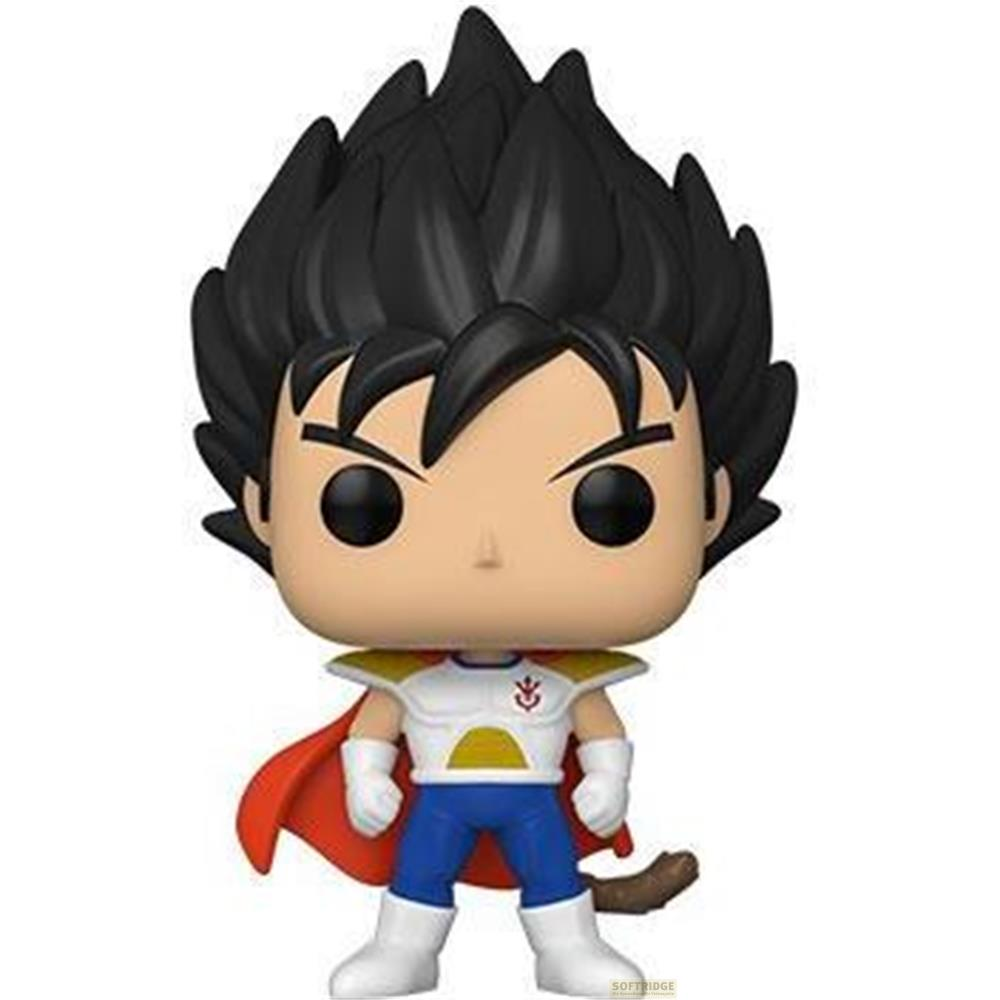 Eine stilisierte Funko Pop Figur mit schwarzem Haar, rotem Umhang und weiß-blauer Rüstung vor weißem Hintergrund.
