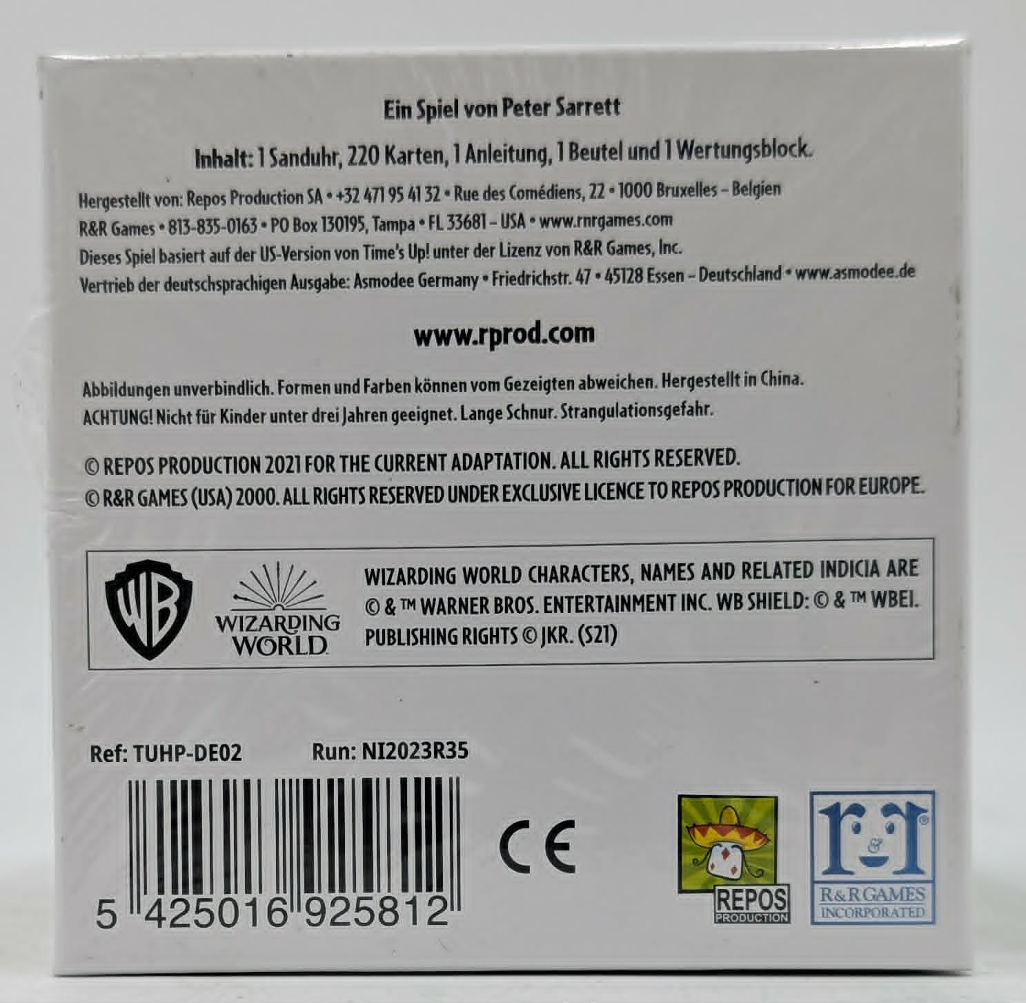 Rückseite einer Spieleverpackung mit Text, Barcode, Warner Bros-Logo und Herstellersymbolen.