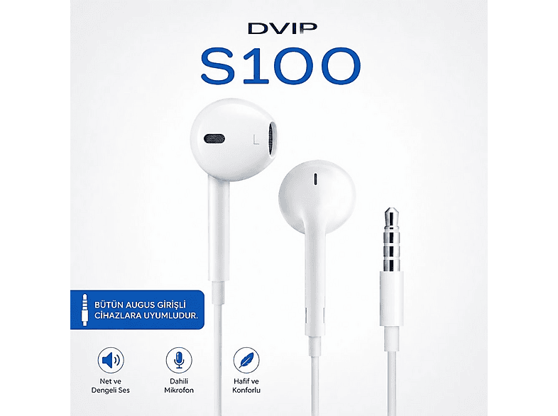 DVIP S100 3.5 mm Jack Girişli Mikrofonlu Kablolu Kulak İçi Kulaklık Beyaz