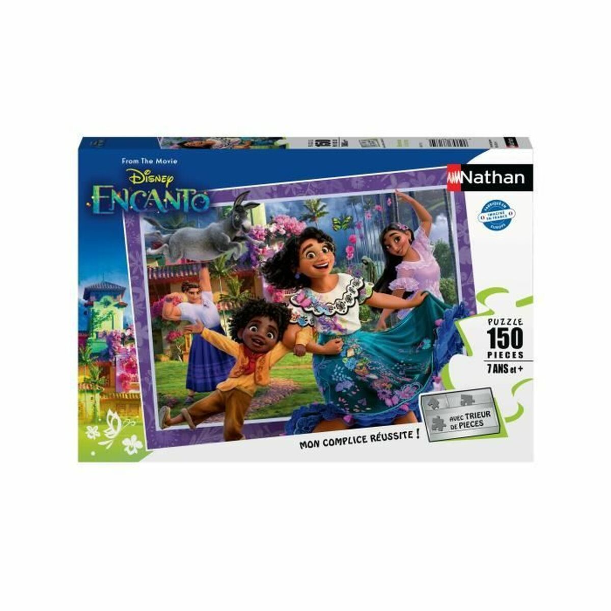 Disney Encanto 150-Teile-Puzzle Box mit Figuren Mirabel, Luisa und Antonio in einer bunten Szene.