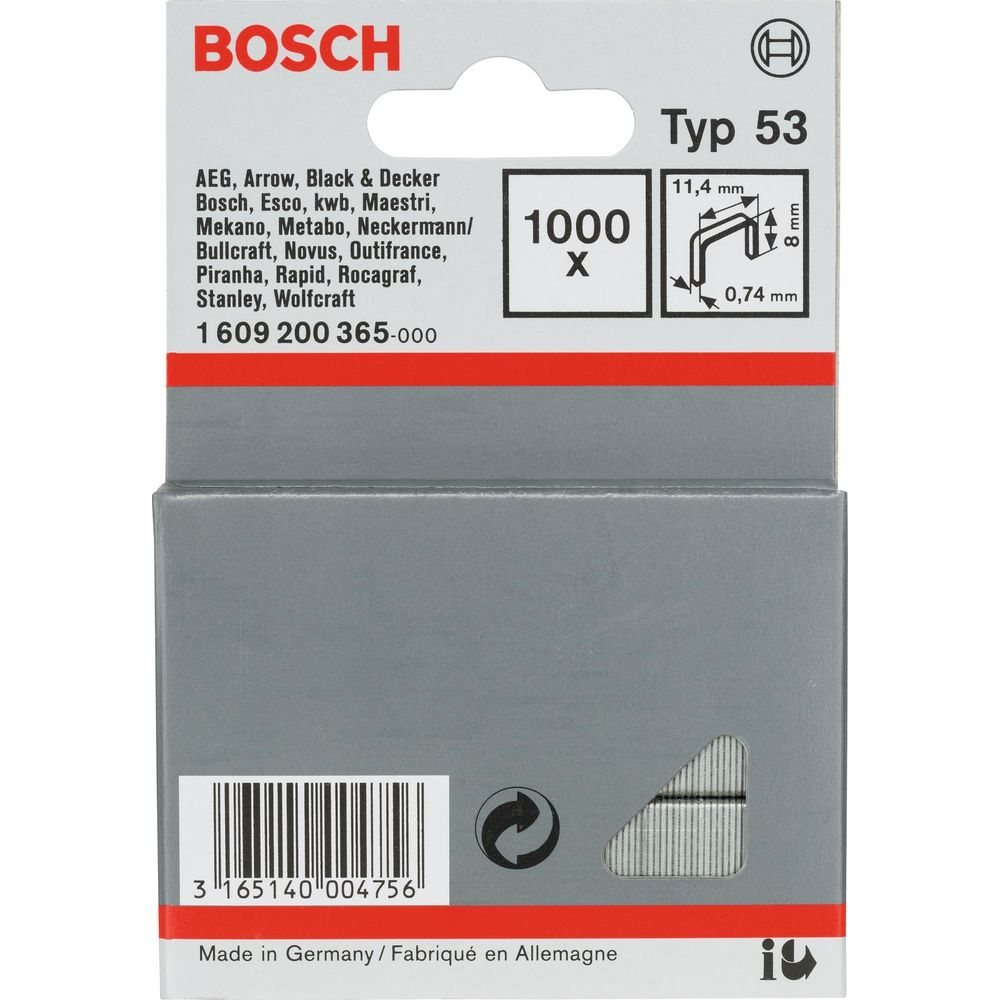 Bosch Typ 53 Heftklammern, 1000 Stück, 8mm Länge, in Originalverpackung.