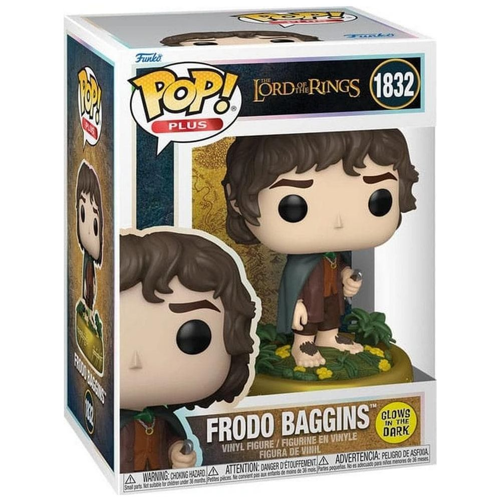 Figurka winylowa Funko Pop Frodo Baggins z Władcy Pierścieni, świecąca w ciemności, w pudełku.