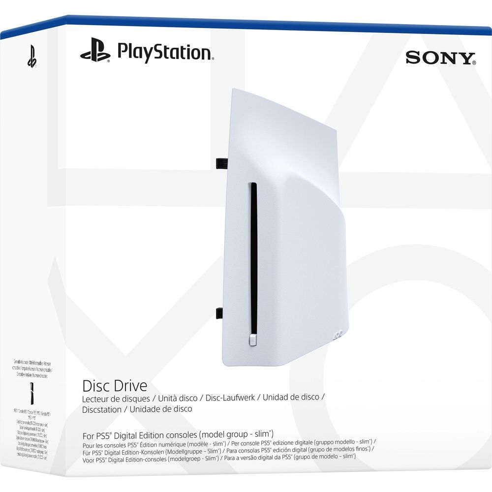 Confezione dell'unità disco Sony PlayStation 5 per console digital edition slim.