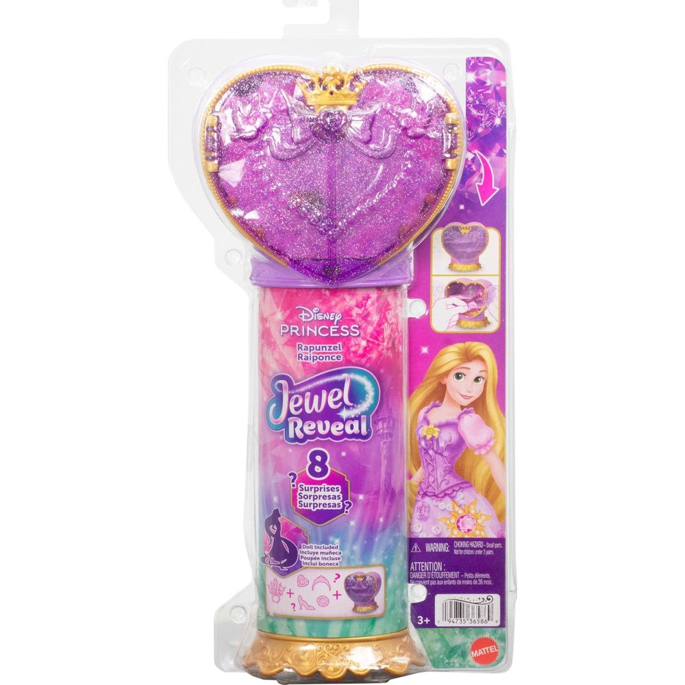 Juguete Disney Princesa Rapunzel Jewel Reveal en empaque en forma de corazón con accesorios.