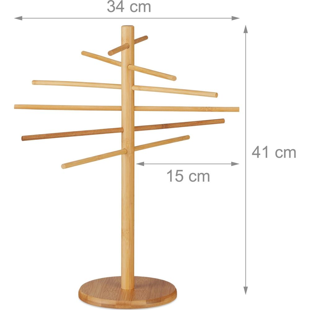 Holz-Schmuckständer mit mehreren Ästen und Maßangaben.