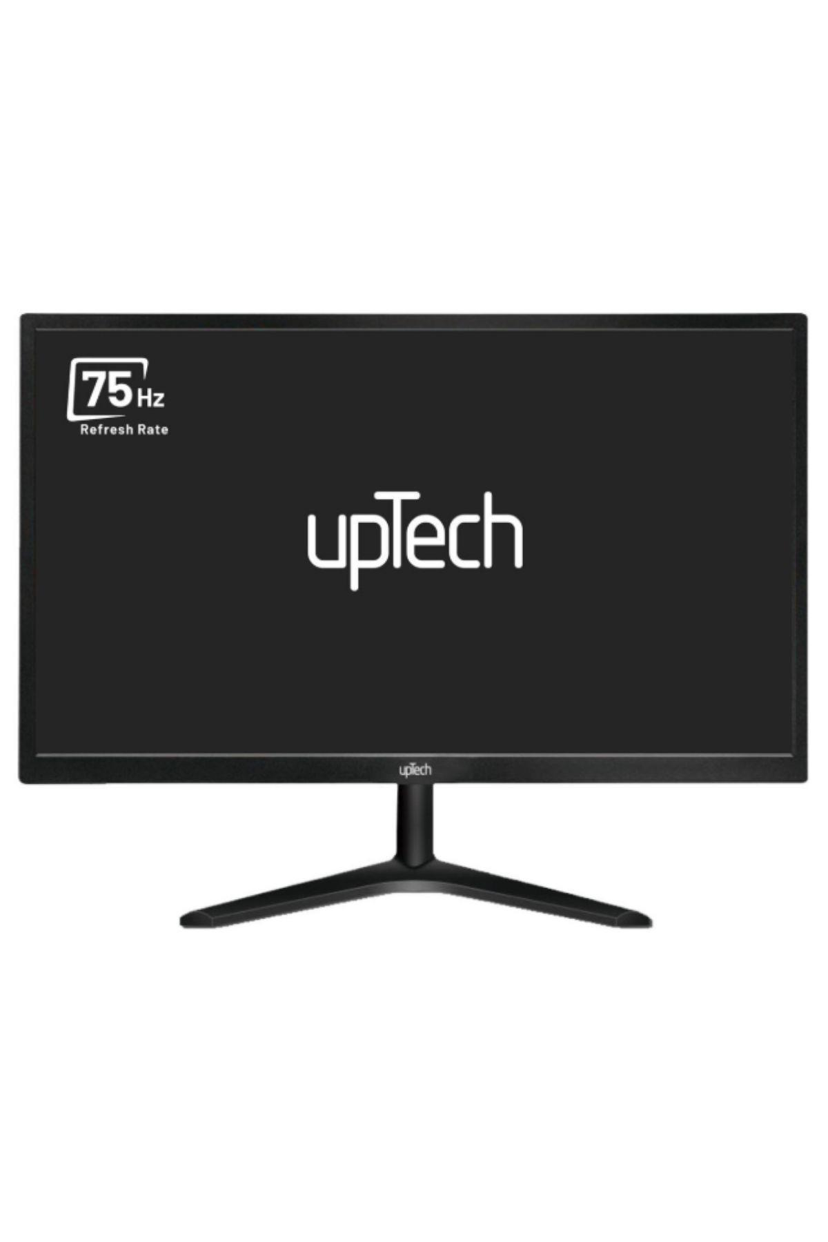 V şeklinde ayaklı, beyaz logolu ve 75 Hz yenileme hızı yazan siyah bir uptech monitör.