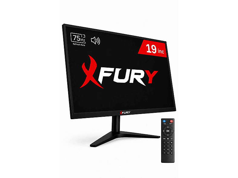 FURY LED 75 Hz Dahili Hoparlörlü Uzaktan Kumandalı HDMI VGA Geniş Ekran 19 inç HD 5 ms Monitör Siyah