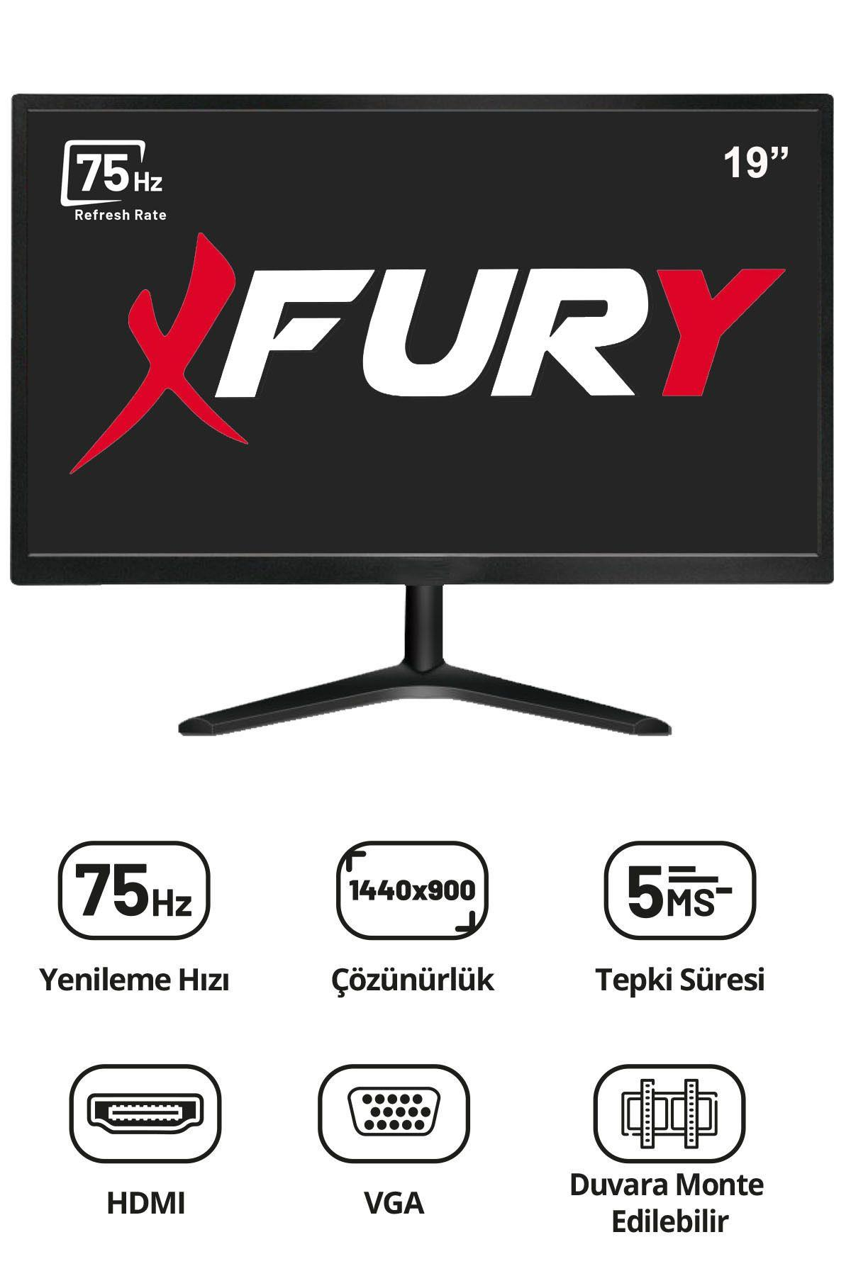 75Hz, 1440x900 çözünürlük, HDMI, VGA ve duvara monte özellikli 19 inç Fury monitör.