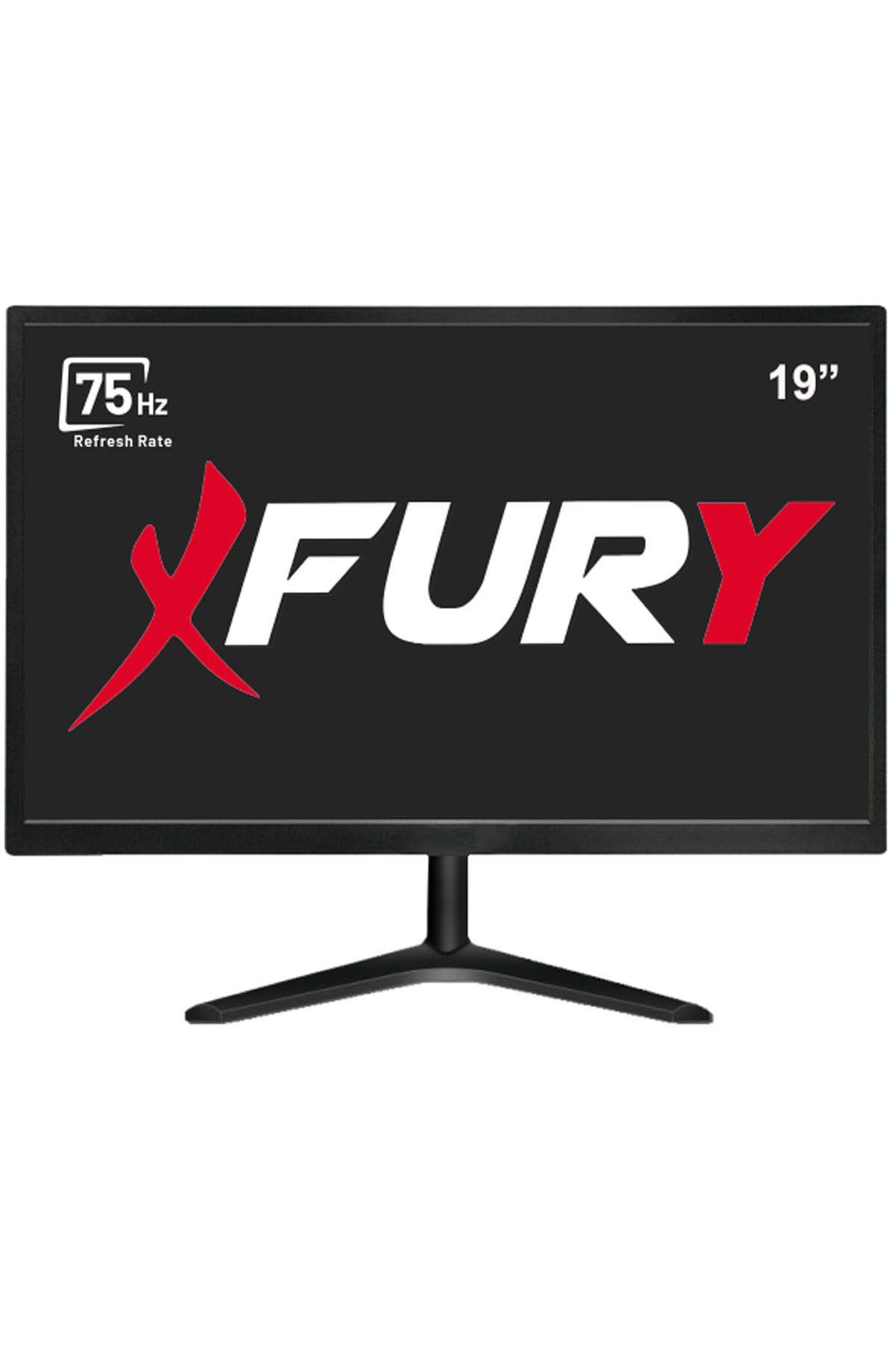 Ekranda 75Hz yenileme hızını ve 'FURY' logosunu gösteren siyah 19 inçlik bir monitör.
