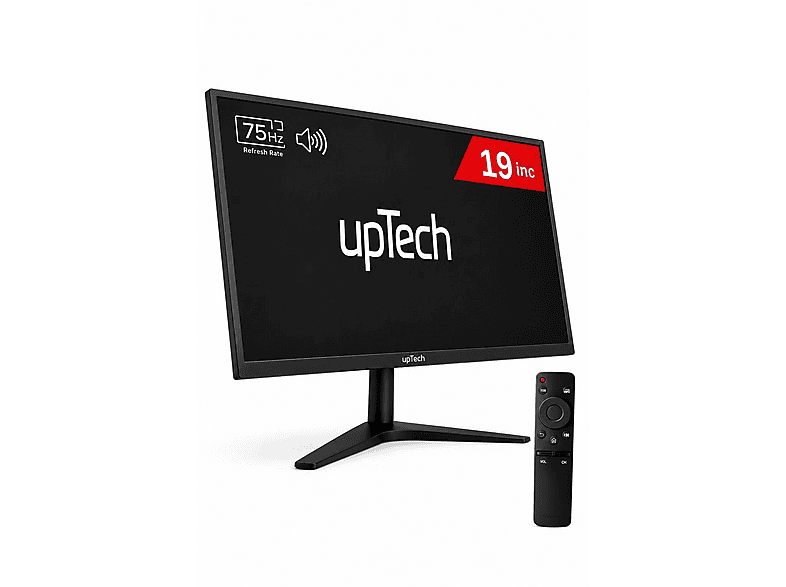 UPTECH LED 75Hz Dahili Hoparlörlü Uzaktan Kumandalı HDMI VGA Geniş Ekran 19 inç HD 5 ms Monitör Siyah