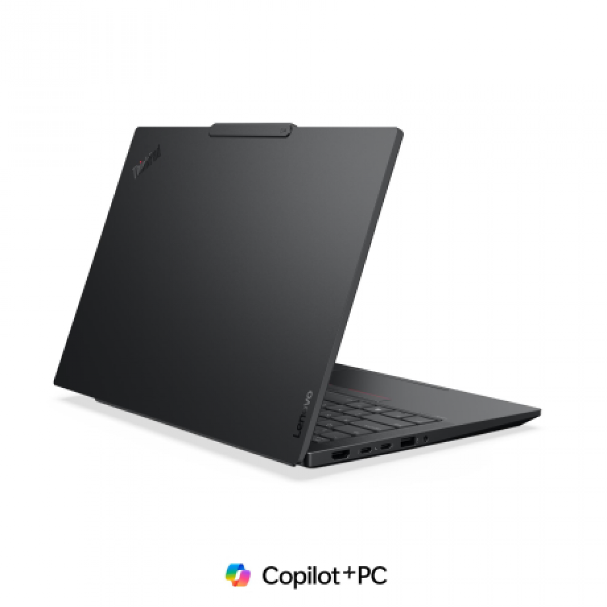 Siyah renkli bir Lenovo ThinkPad dizüstü bilgisayar arka açıyla beyaz arka planda gösteriliyor.