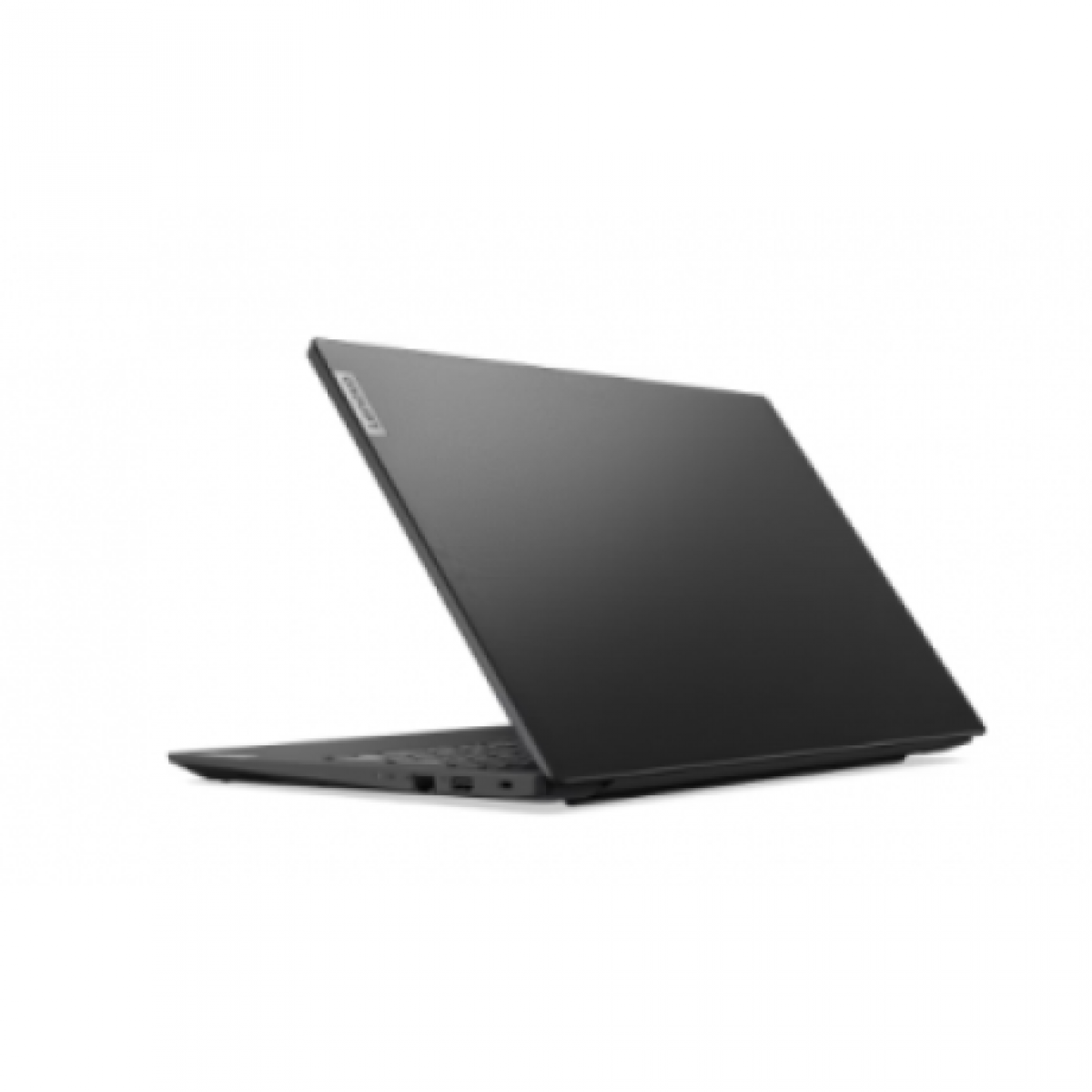 Siyah renkli Lenovo dizüstü bilgisayar, beyaz arka planda kapalı açıdan gösterilmiştir.