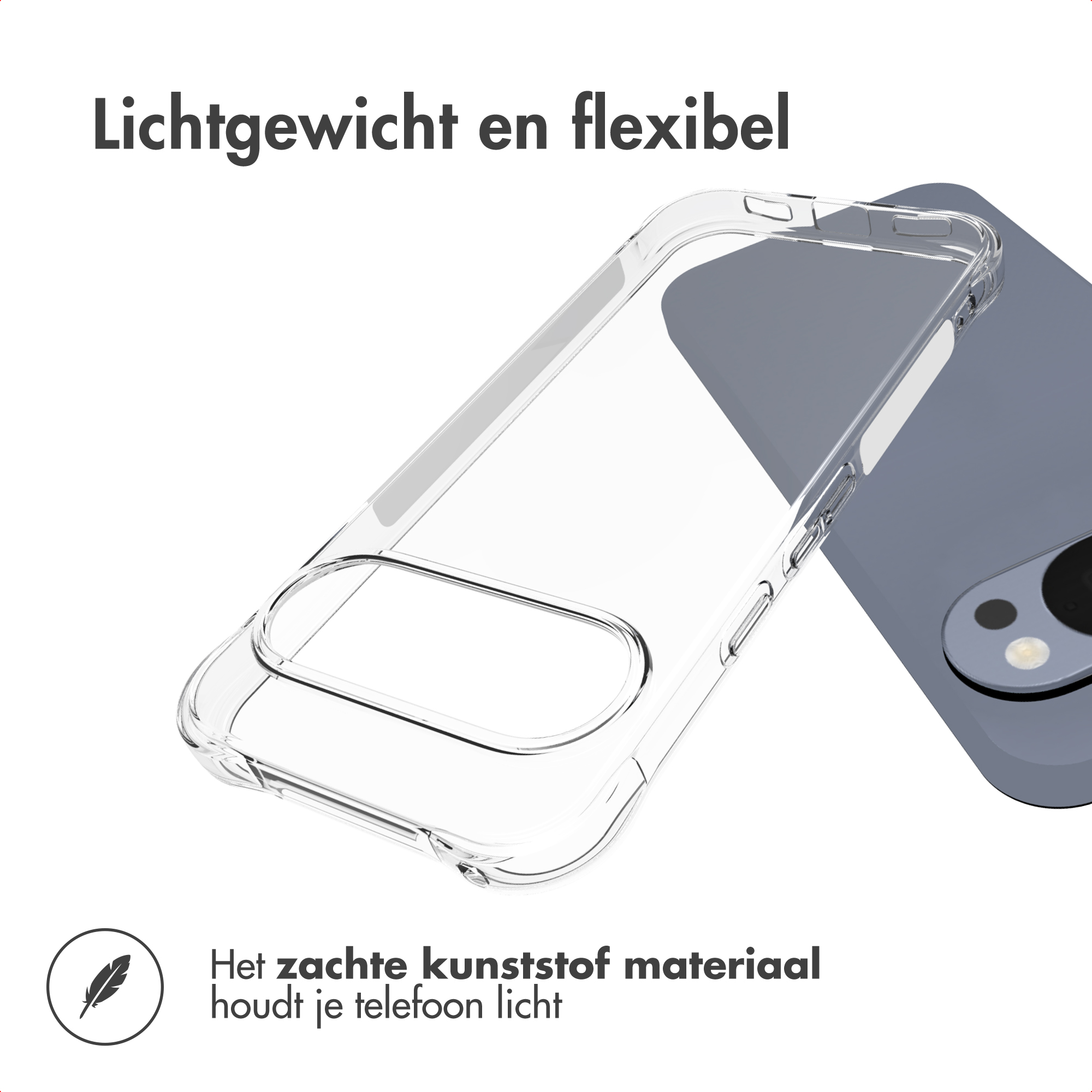 Lightweight and flexible transparent phone case next to a smartphone.