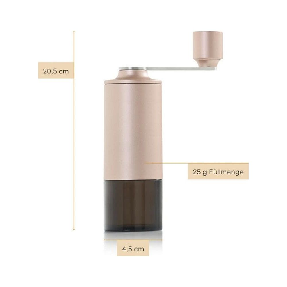 Macinacaffè beige con dimensioni: 20,5 cm di altezza, 4,5 cm di larghezza e 25 g di capacità.