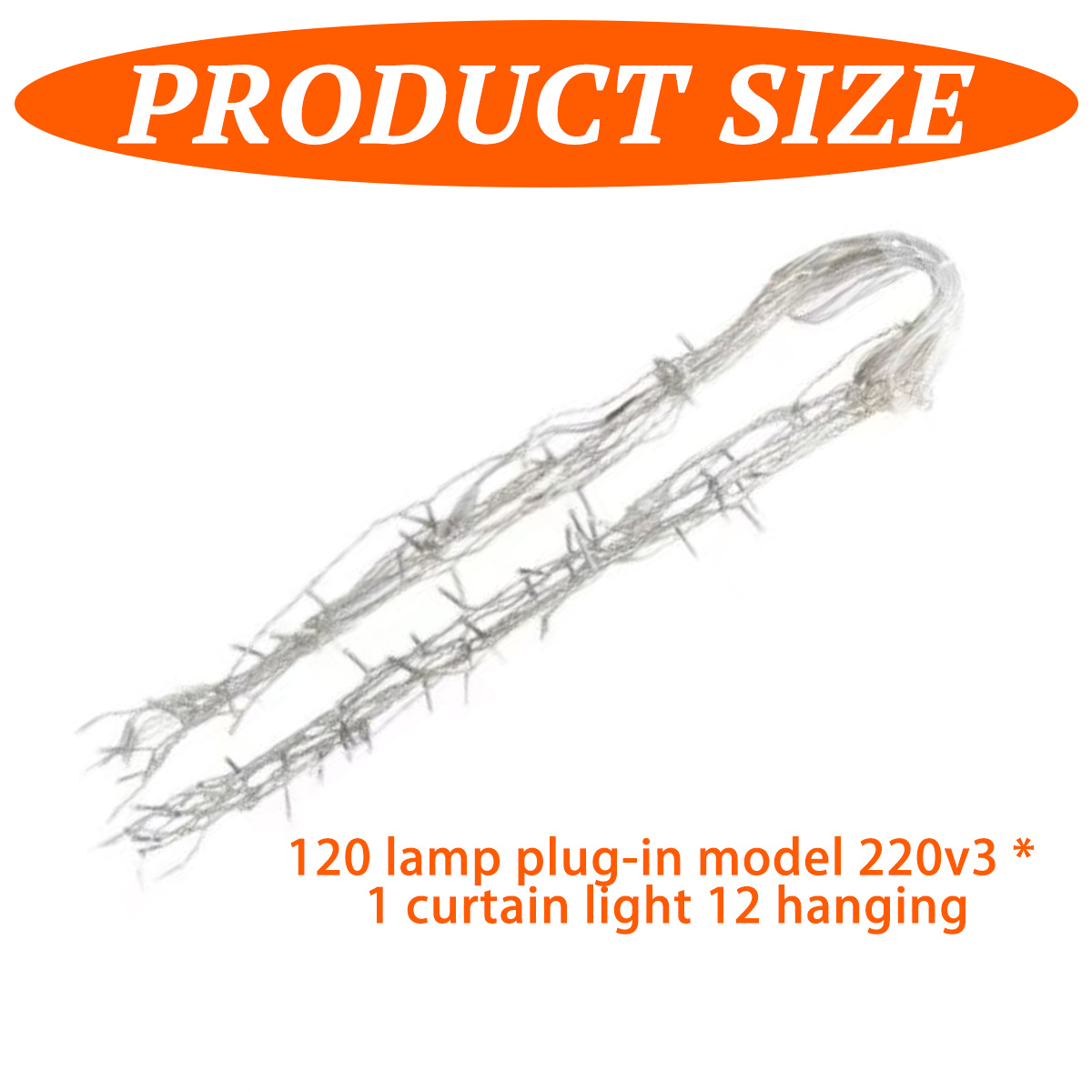 Produktgröße: Eine Lichterkette im Stecker-Modell 220V mit 120 Lampen.