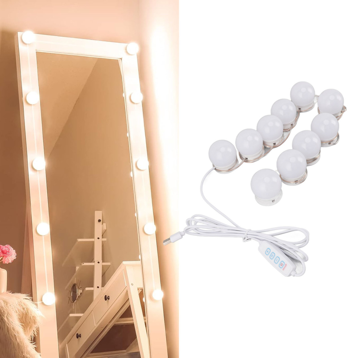Wiederaufladbare LED-Schminkspiegellampen mit Dimmerschalter für einfache Make-up-Anwendung.