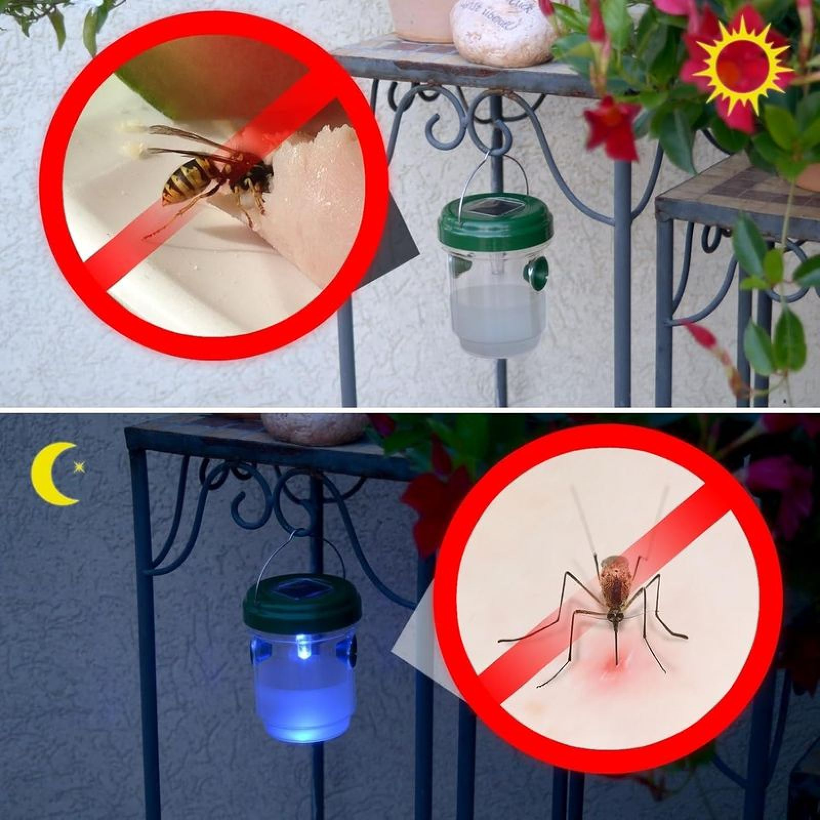Solar-Insektenfalle gegen Wespen und Mücken bei Tag und Nacht.