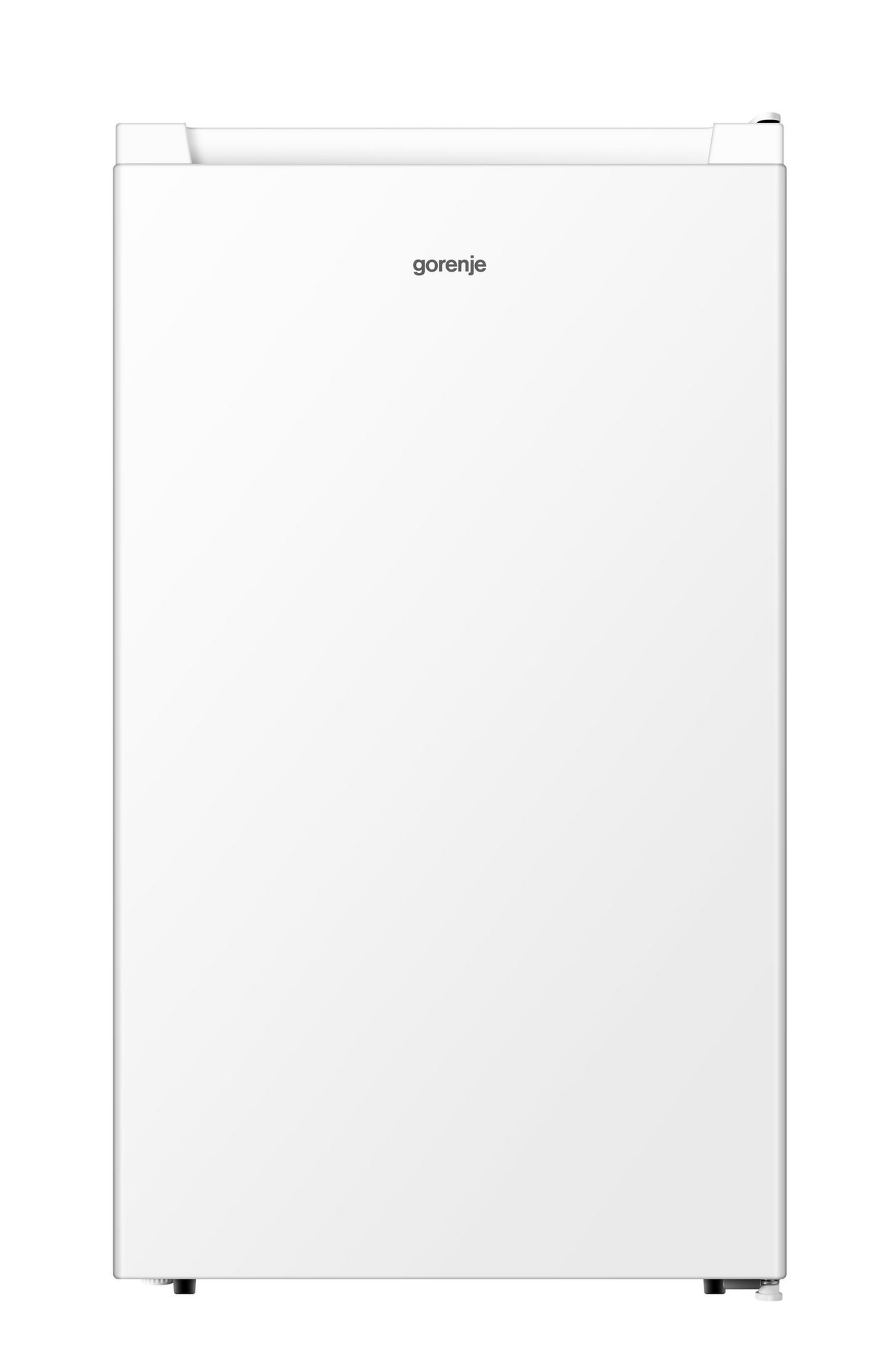 Ein weißer Gorenje Kleinkühlschrank mit geschlossener Tür auf weißem Hintergrund.