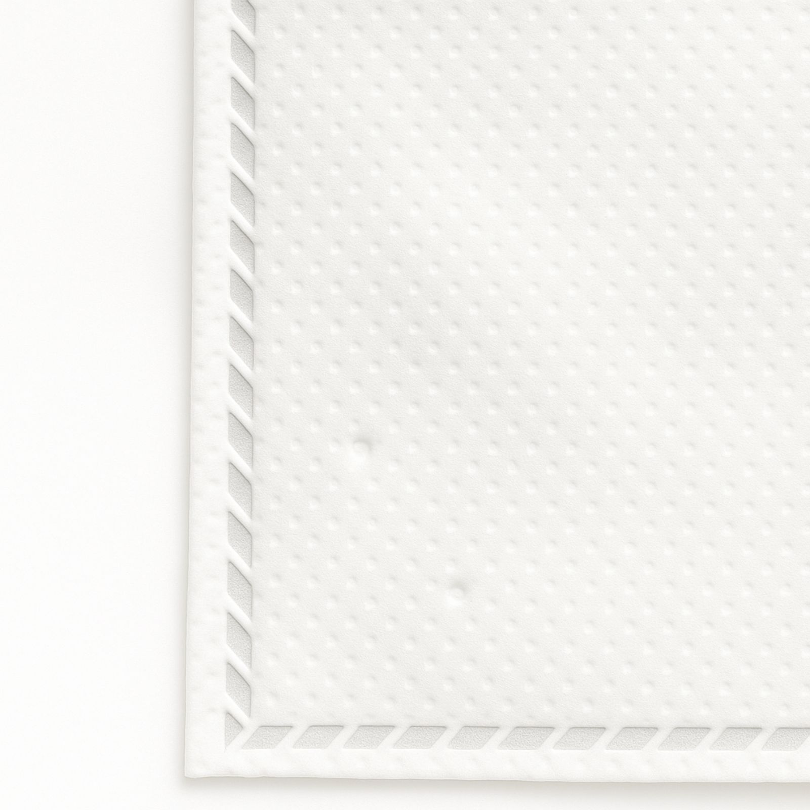 Nahaufnahme einer weißen, strukturierten Papierserviette mit gepunktetem Muster und Rand.