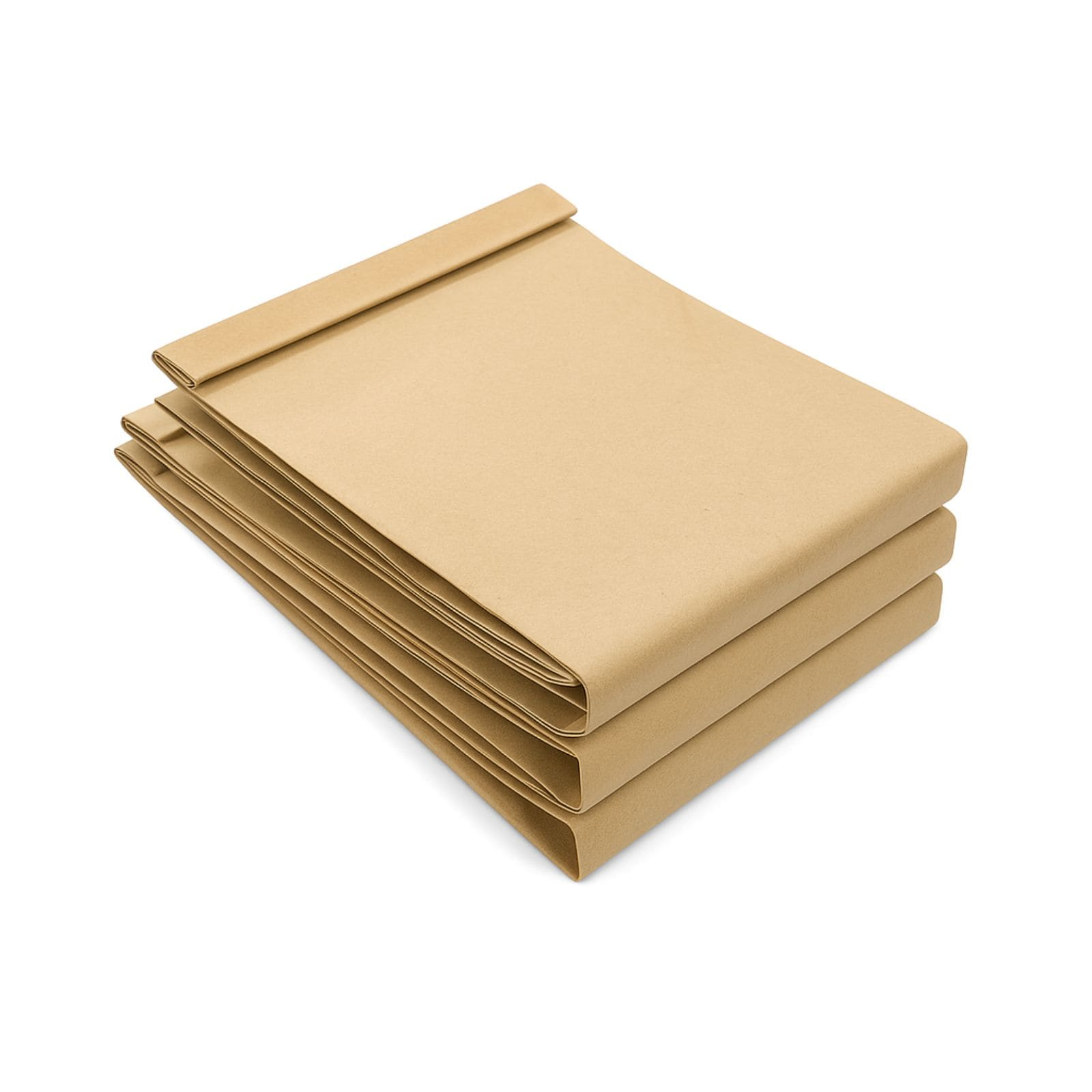 Ein Stack aus drei braunen Papierordnern auf einem weißen Hintergrund.