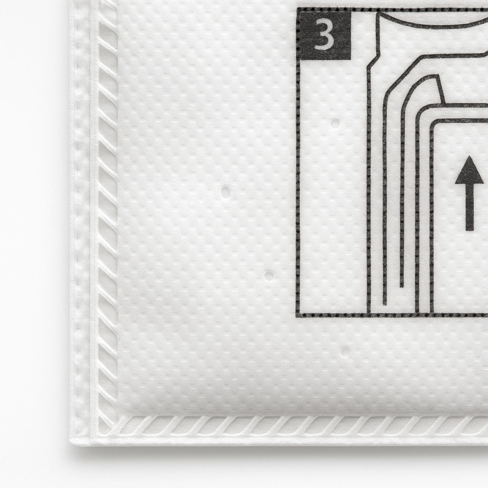 Weißes, strukturiertes Pad mit einem schwarzen Diagramm, der Nummer 3 und einem Pfeil nach oben.
