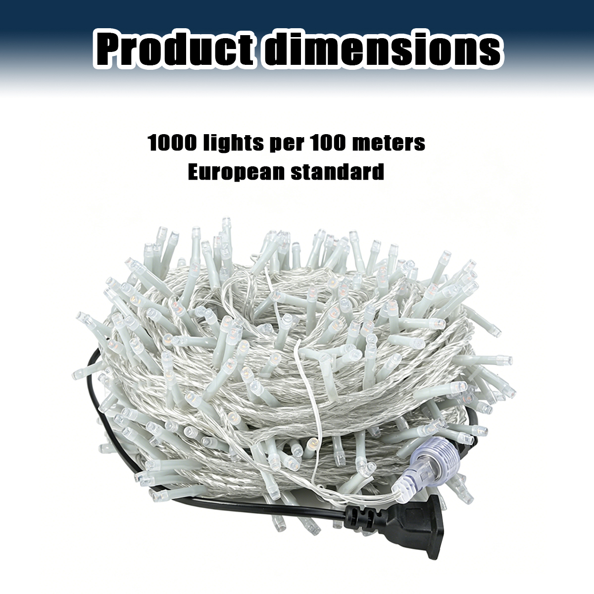 Eine Lichterkette mit tausend Lichtern auf hundert Metern, europäischer Standard, ordentlich zusammengerollt.
