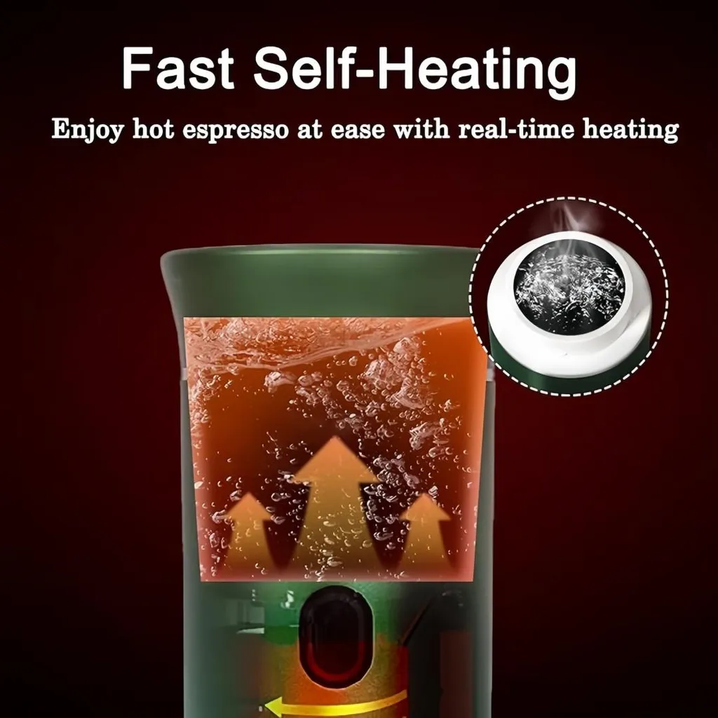 Werbebild für schnelles Aufheizen von Espresso mit aufsteigenden Pfeilen und kochendem Wasser.