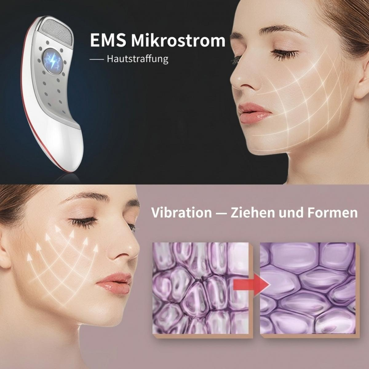 Gesichtspflegegerät mit EMS-Mikrostrom und Vibrationsfunktion für Hautstraffung.