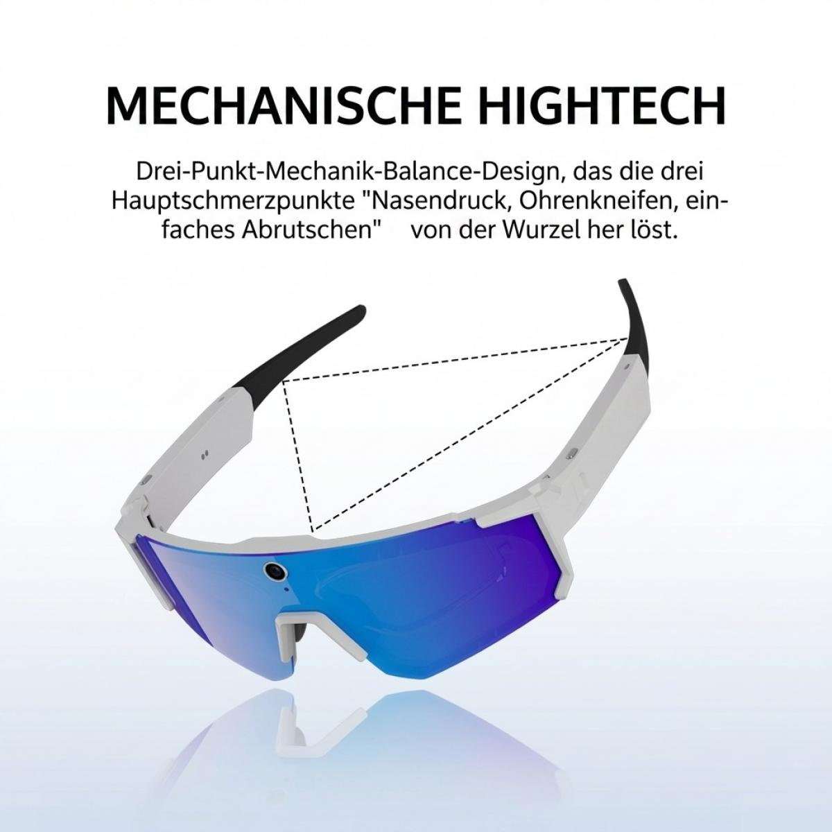 Weisse Smart-Gلاسes mit blauen verspiegelten Gläsern bieten ein Dreipunkt-Balance-Design für Komfort.