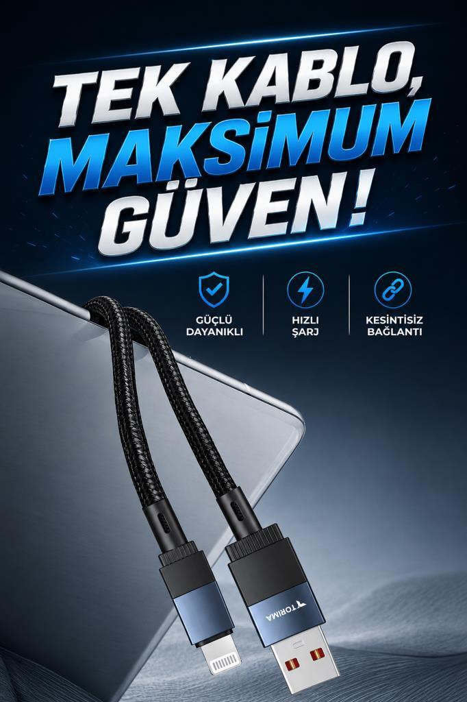 Koyu arka planda güvenli ve hızlı şarj için dayanıklı örgü şarj kablosu.