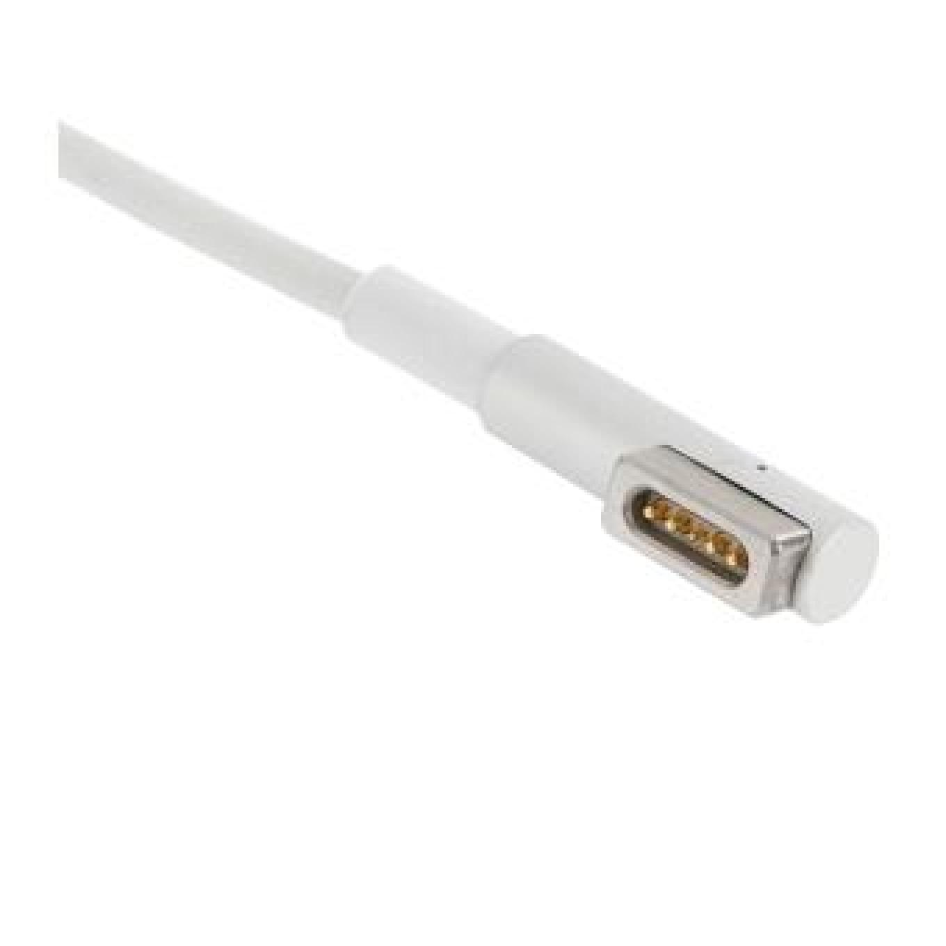Ein weißes Ladekabel mit einem magnetischen T-förmigen Stecker und goldenen Kontakten.