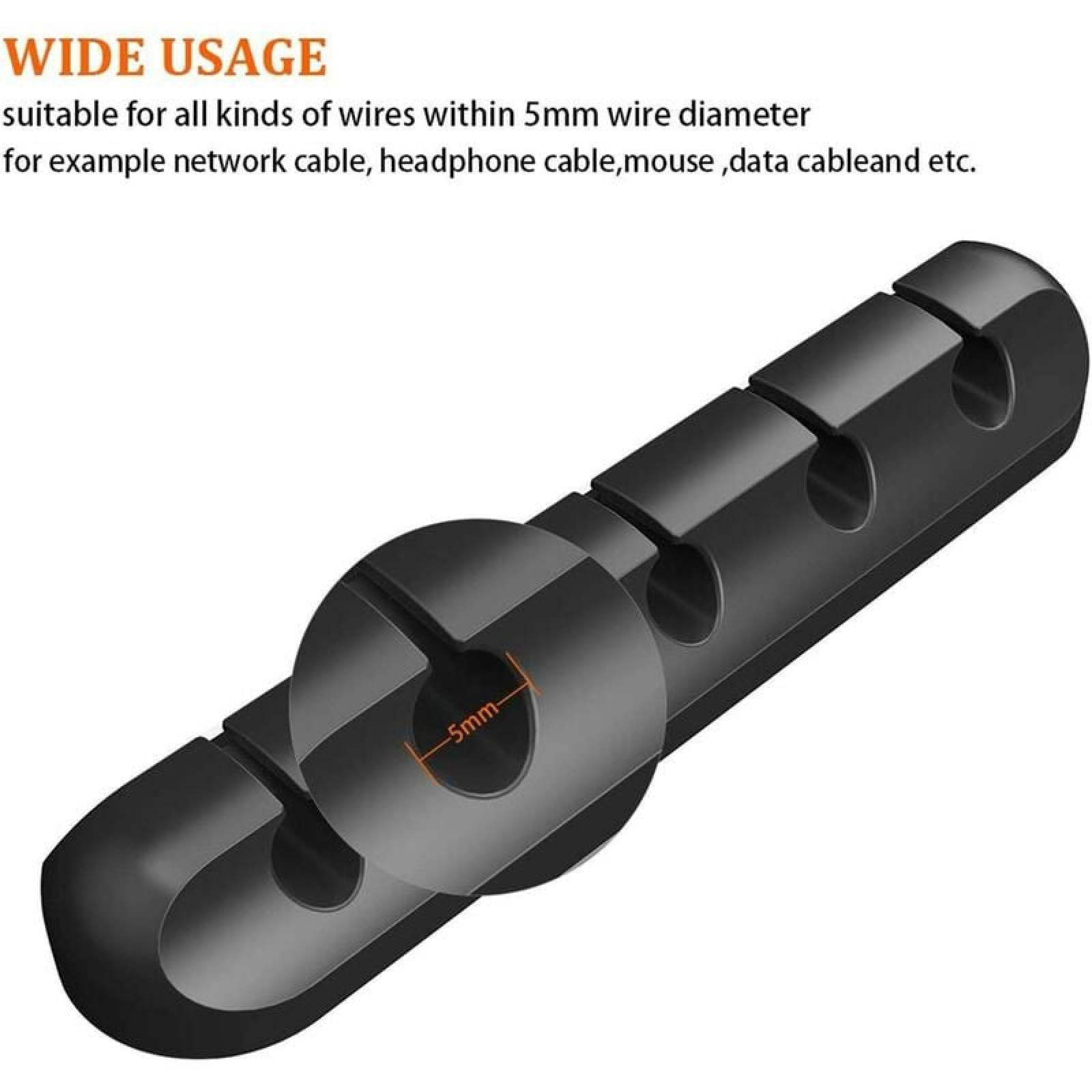 Schwarzer Kabelhalter mit fünf Schlitzen für Kabel bis 5mm Durchmesser, inklusive Lupe.