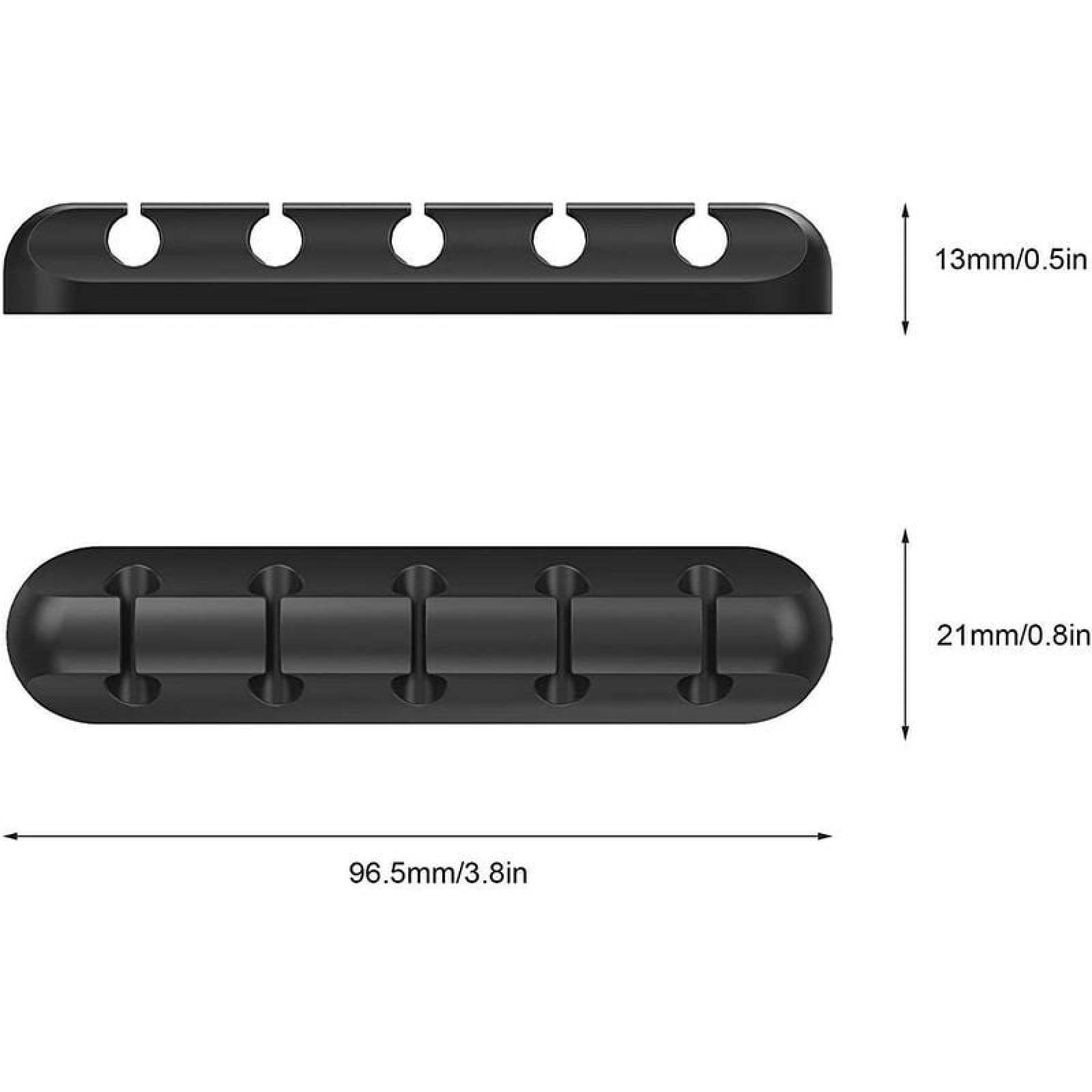 Technische Zeichnung eines schwarzen Kabelsorganizers mit Maßangaben von 96.5mm Länge und 13mm sowie 21mm Höhe.