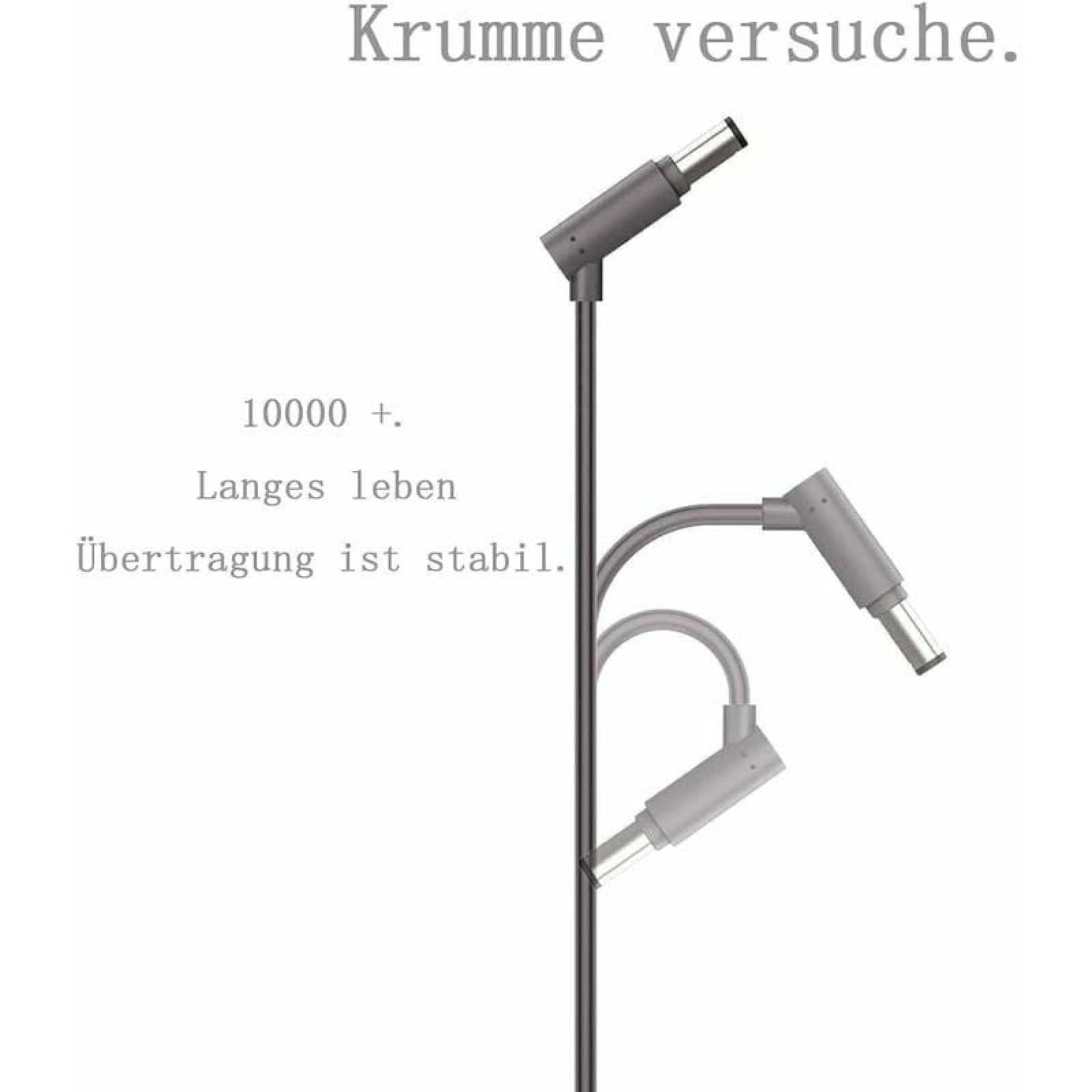 Diagramm zeigt flexible Steckerbiegungen mit deutschem Text.
