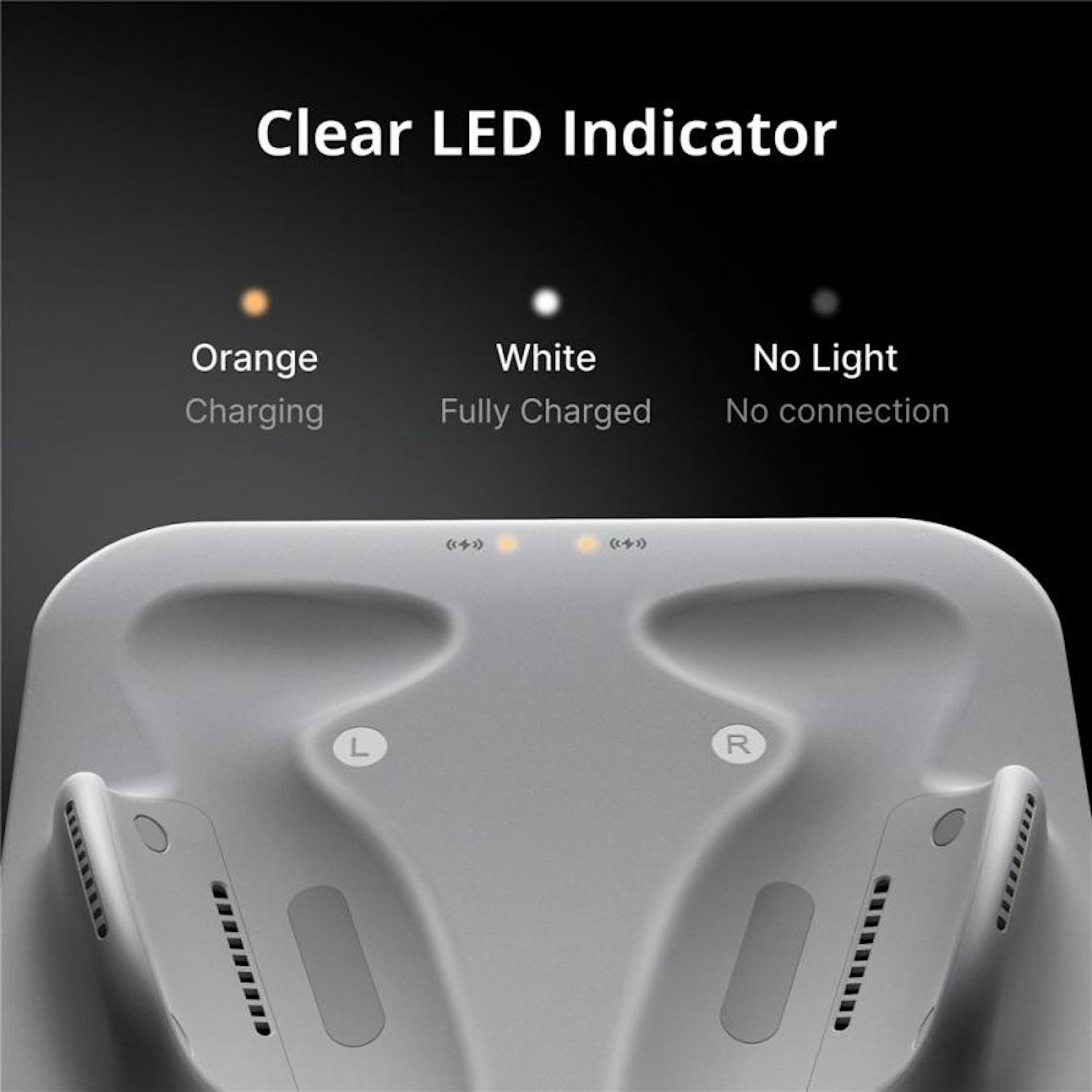 LED-Anzeigen einer Ladestation: Orange für Laden, Weiß für voll, kein Licht bei Trennung.