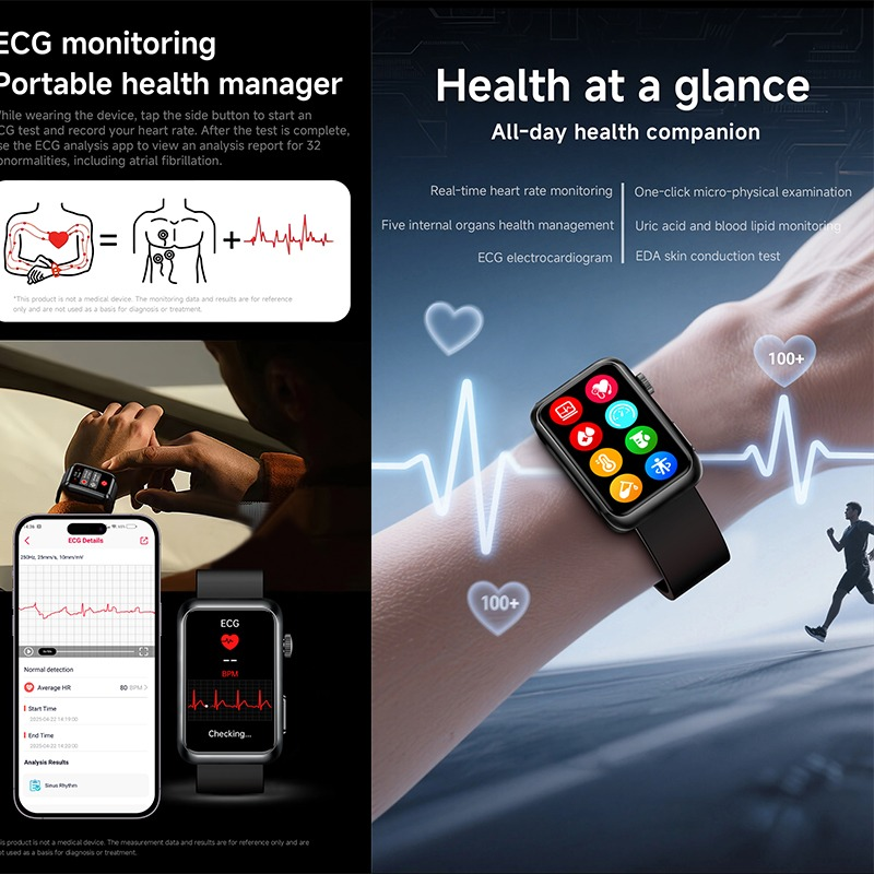 Smartwatch mit EKG-Funktion und Herzfrequenzüberwachung am Handgelenk.