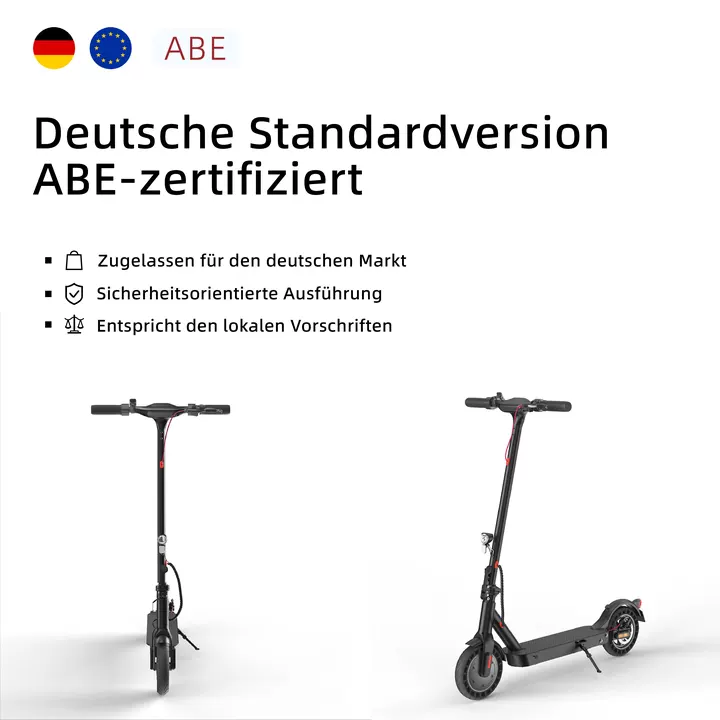 Deutsche Standardversion ABE-zertifiziert mit zwei E-Scootern.