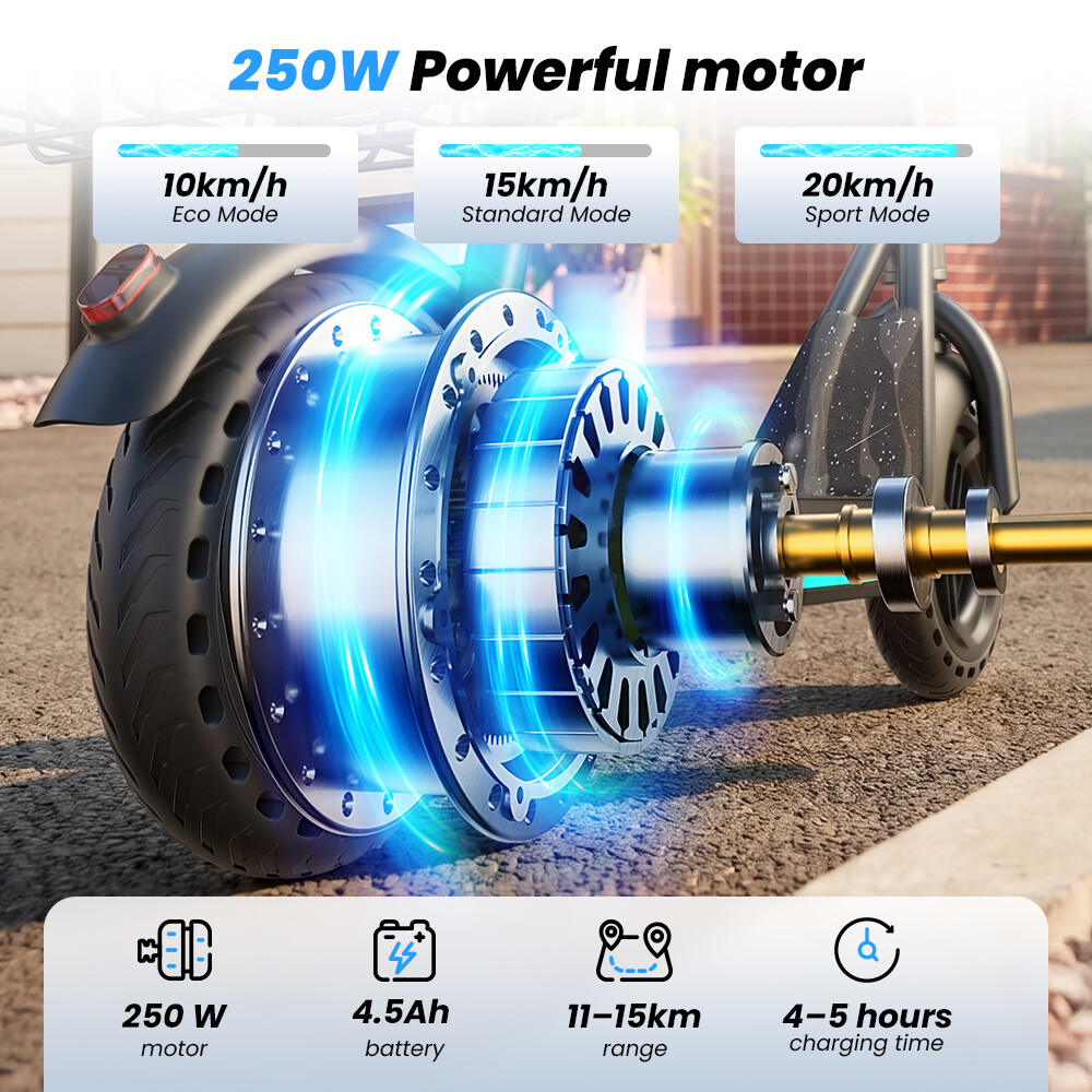 Ruota di monopattino elettrico con motore luminoso da 250W e modalità.