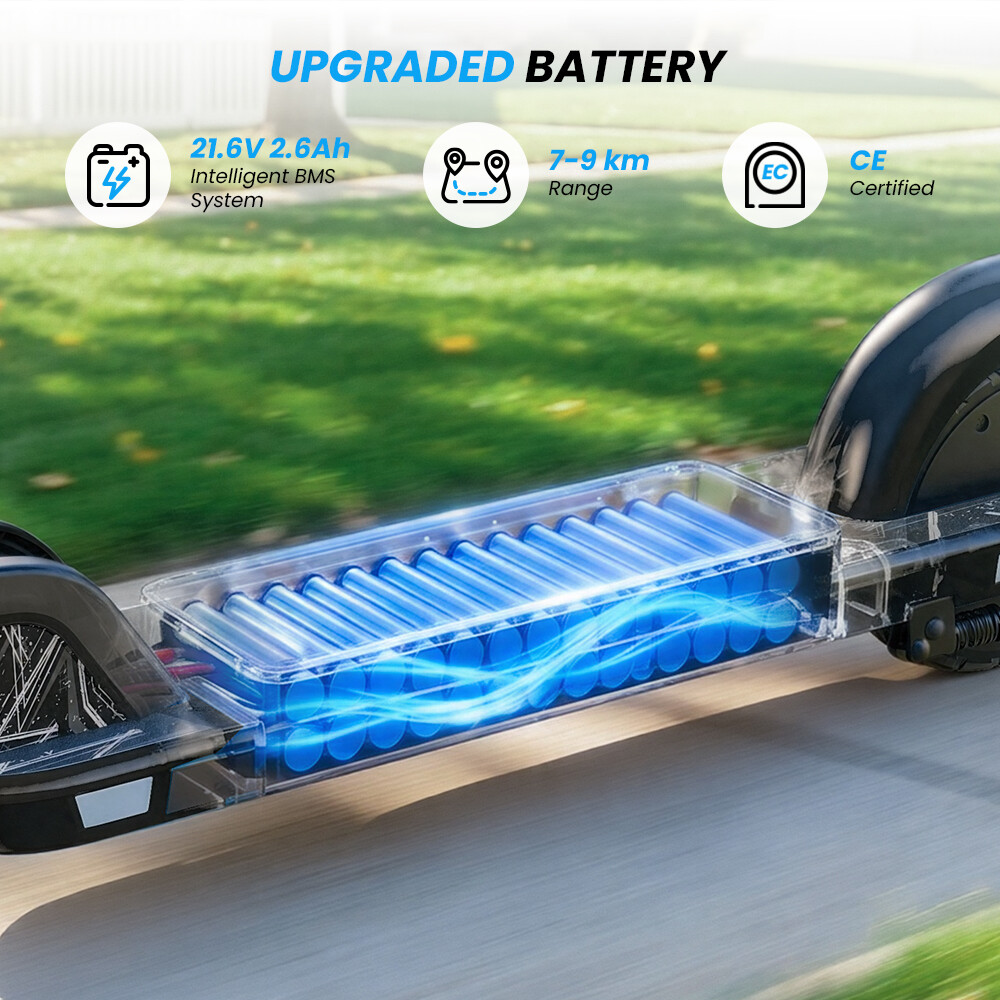 Vista a raggi X della batteria di un monopattino elettrico con linee energetiche blu su sfondo verde.