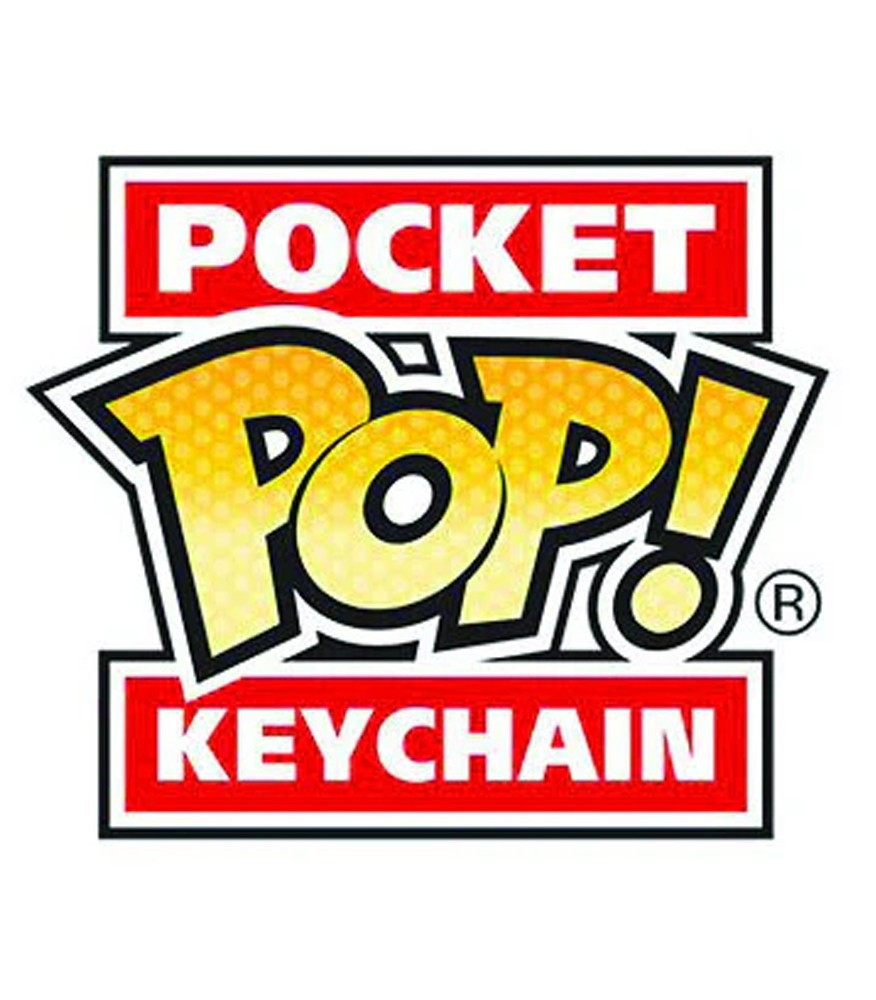 El logotipo presenta Pocket Pop! Keychain en letras llamativas y coloridas con contornos rojos, amarillos y negros.