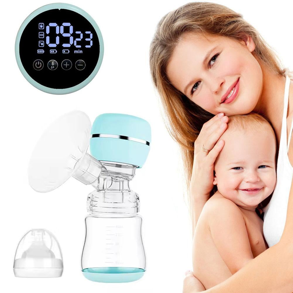 Eine lächelnde Mutter hält ihr Baby, daneben ist eine elektrische Milchpumpe abgebildet.