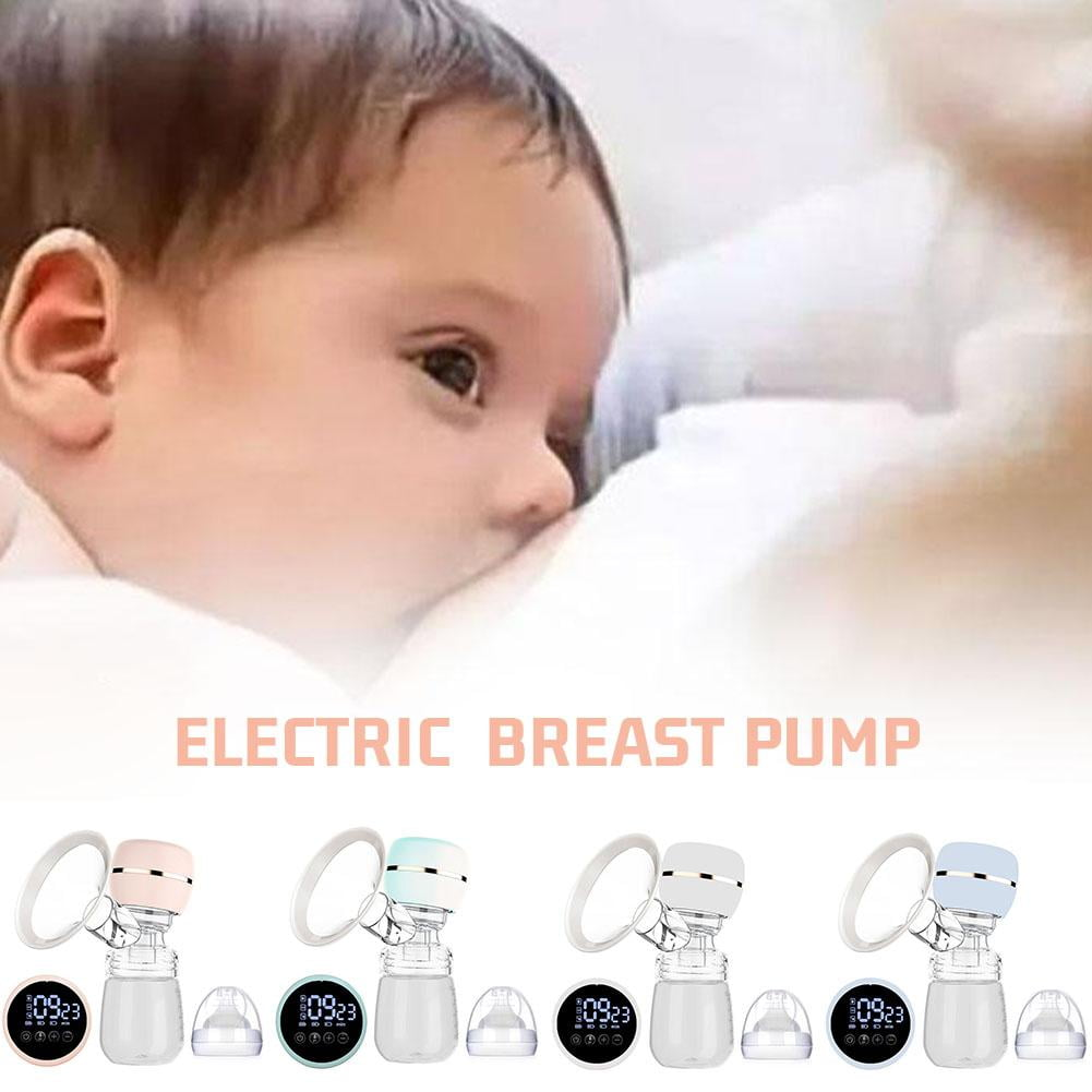 Ein Baby liegt an der Brust und darunter sind vier verschiedene elektrische Milchpumpen abgebildet.