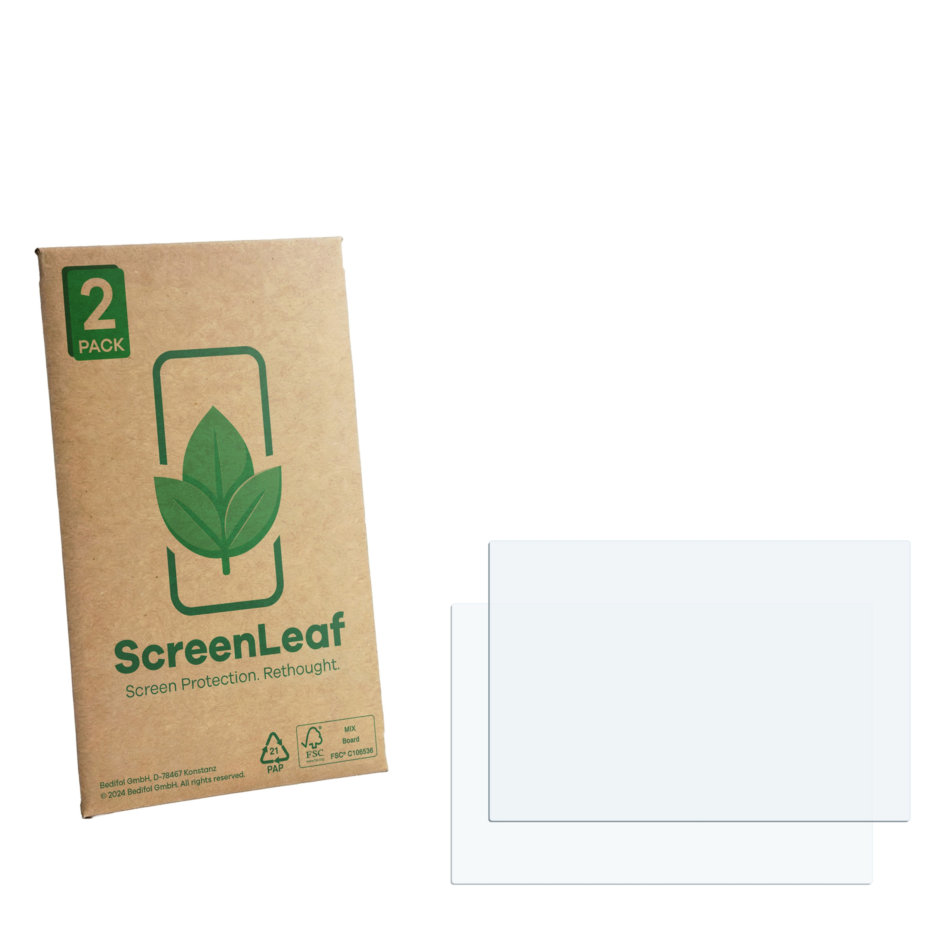 Eine Verpackung für Bildschirmschutz und zwei transparente Folien.